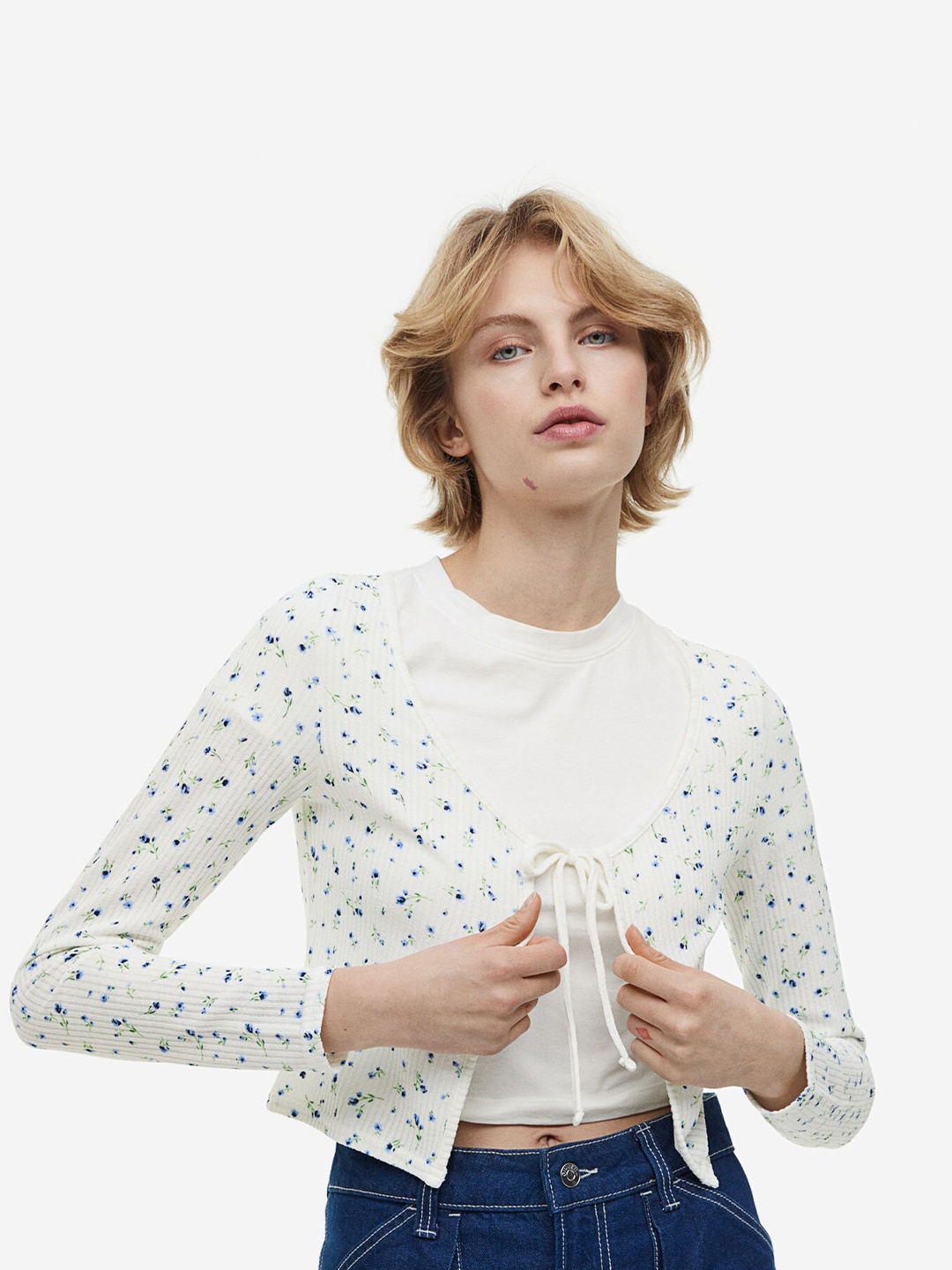 

H&M Women Tie-Front Cardigan, White