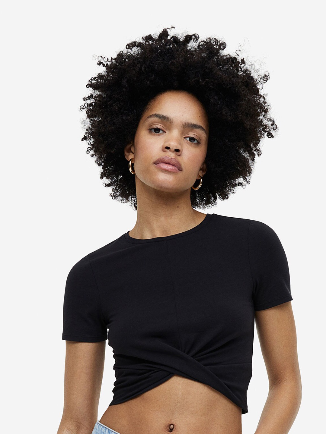 

H&M Woman Wrap-Detail Jersey Top, Black