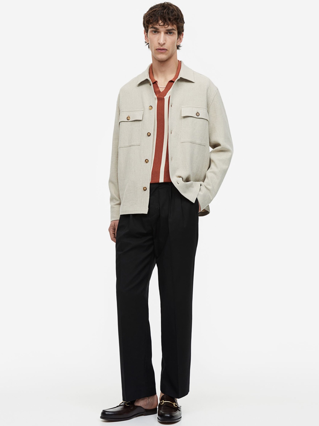 

H&M Men Loose Fit Tailored twill trousers, Black