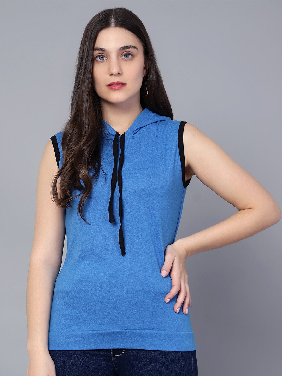 

DIAZ Hooded Sleeveless Cotton T-shirt, Blue