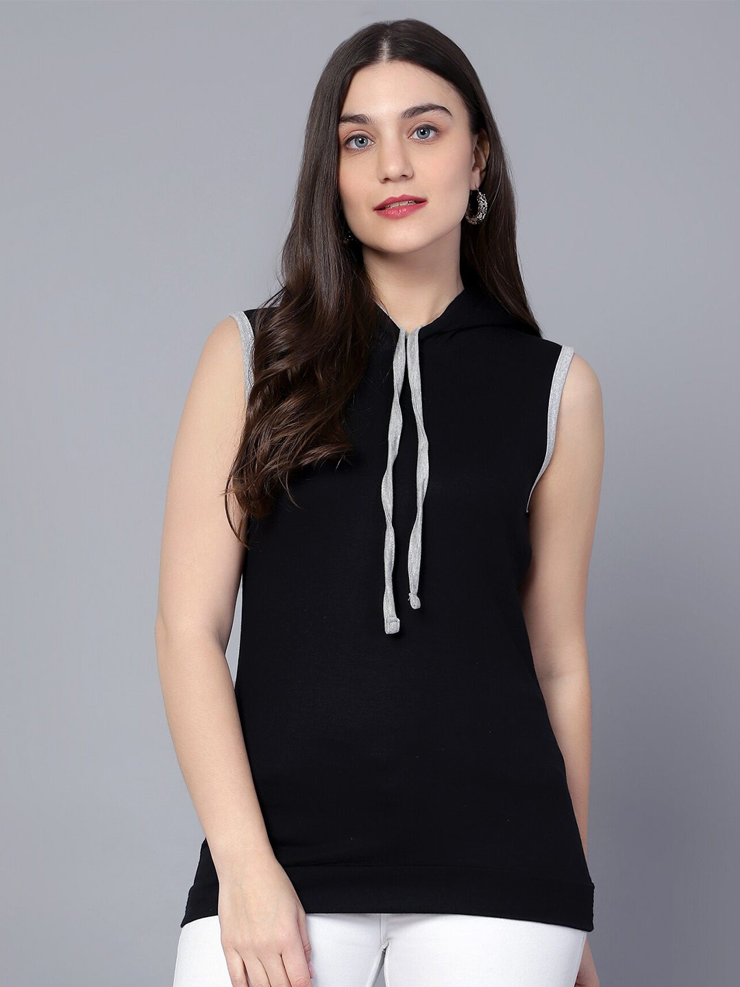 

DIAZ Sleeveless Hooded Cotton T-shirt, Black