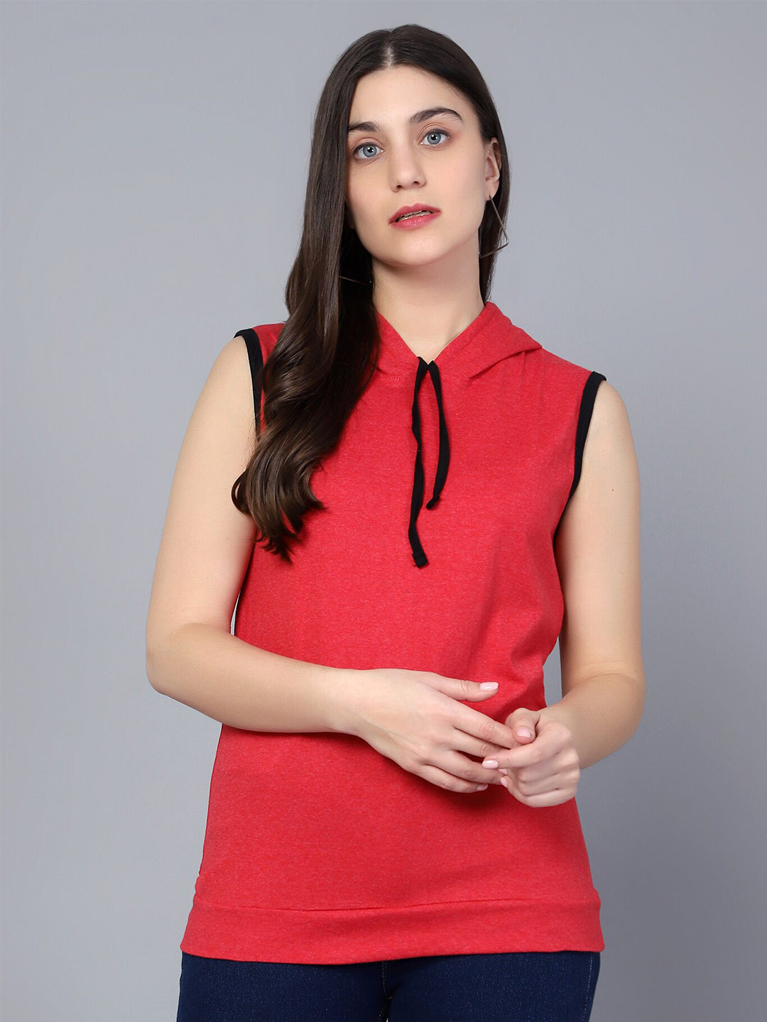 

DIAZ Sleeveless Hooded Cotton T-shirt, Red