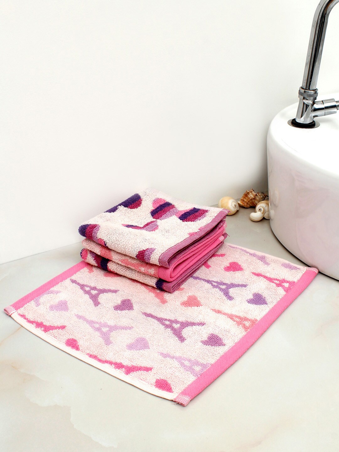 

AVI Living Kids Pink & Beige 4 Pcs Printed Pure Cotton 500GSM Highly Absorbent Face Towels