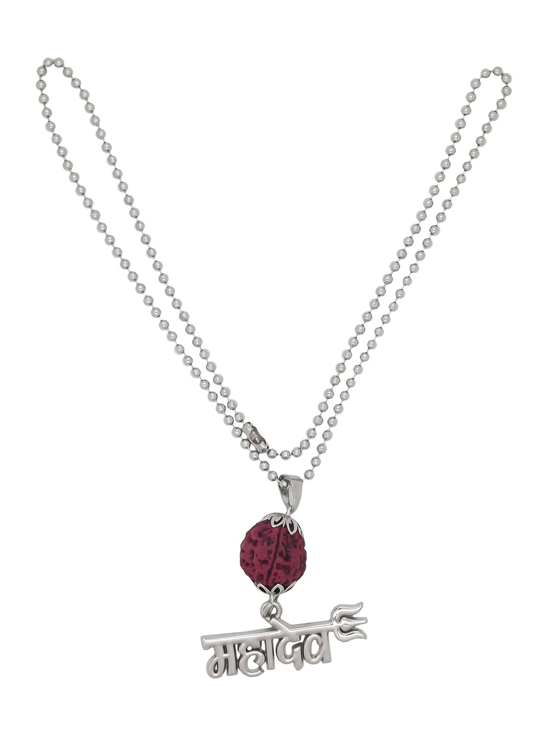 

FEMMIBELLA Men Silver-Plated Chain with Pendant, Brown