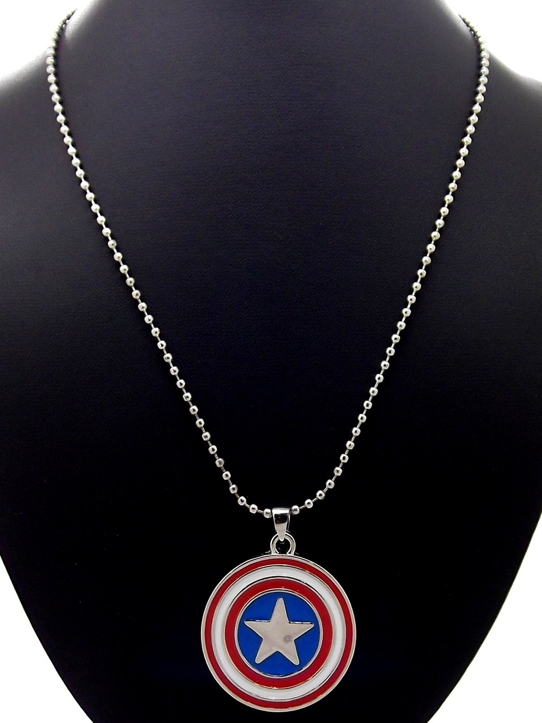 

FEMMIBELLA Men Silver-Plated Captain America Chain with Pendant, Blue