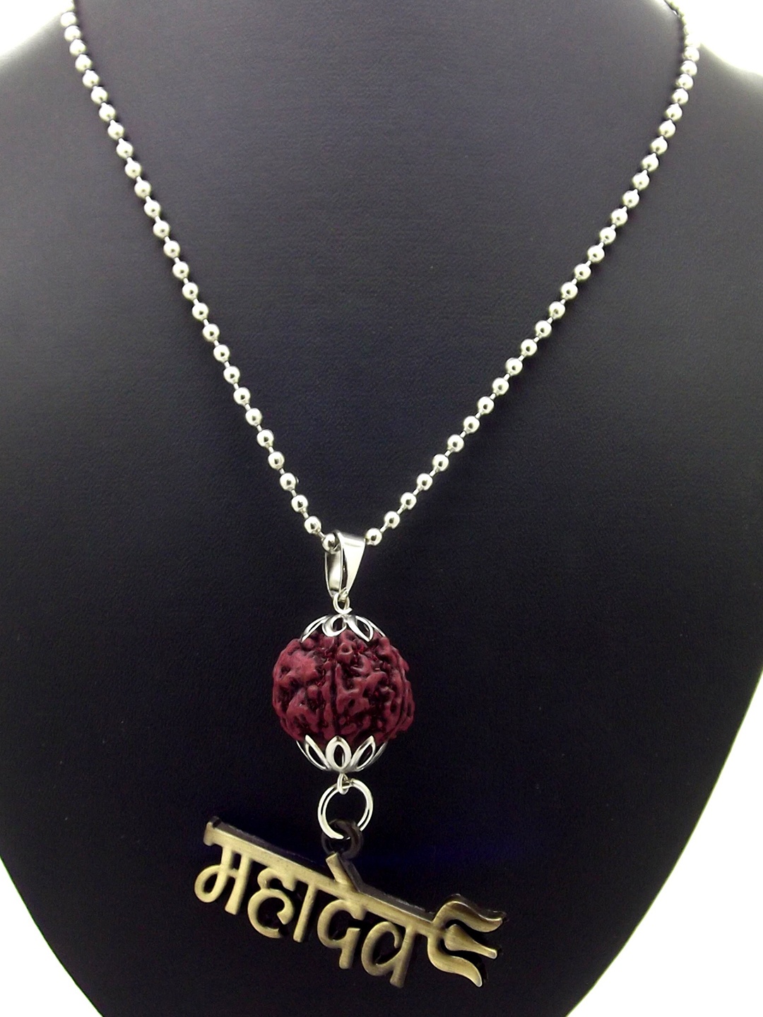 

FEMMIBELLA Men Silver-Plated Rudraksha Chain with Pendant, Brown