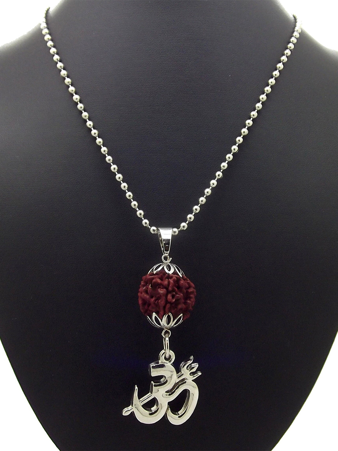 

FEMMIBELLA Men Silver-Plated Rudraksha Chain with Pendant, Brown