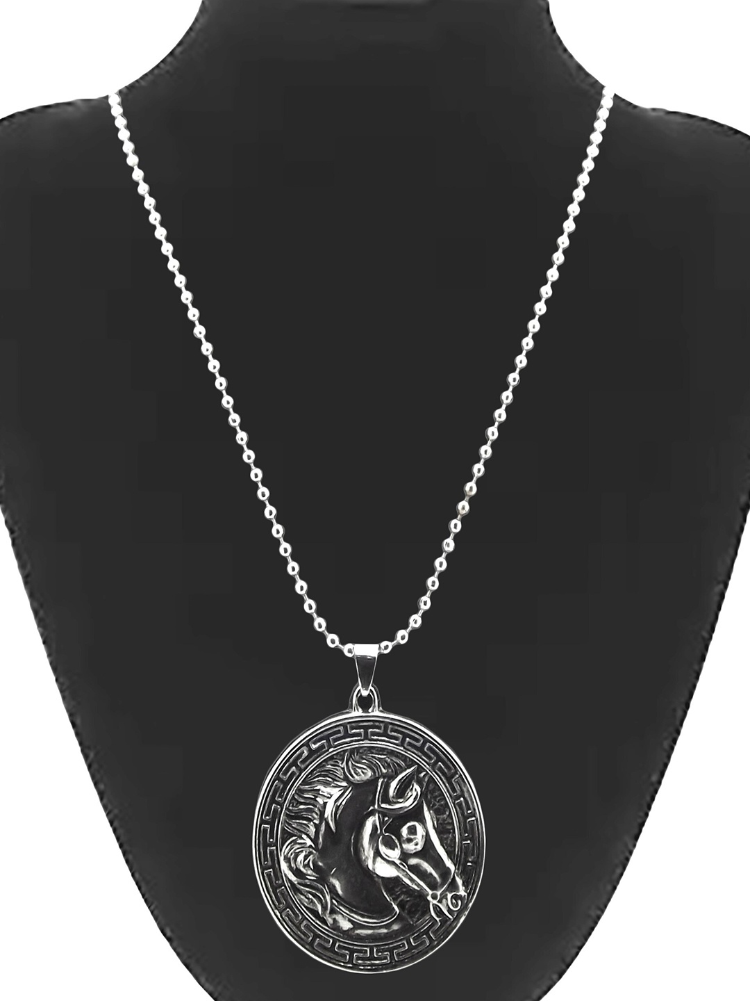

FEMMIBELLA Men Horse Silver-Plated Pendant With Chain, Black