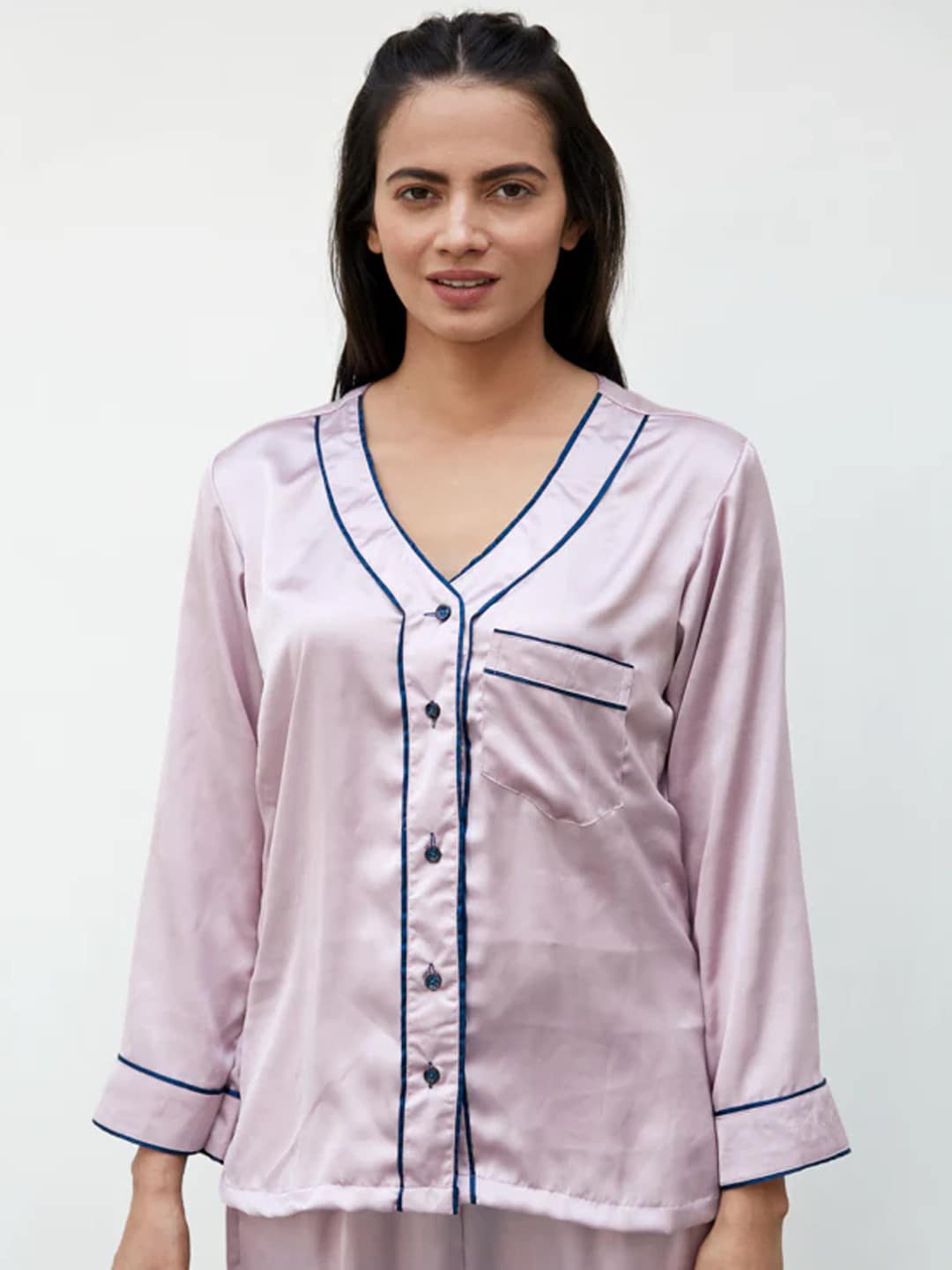 

Ambraee V Neck Satin Night Suit, Pink