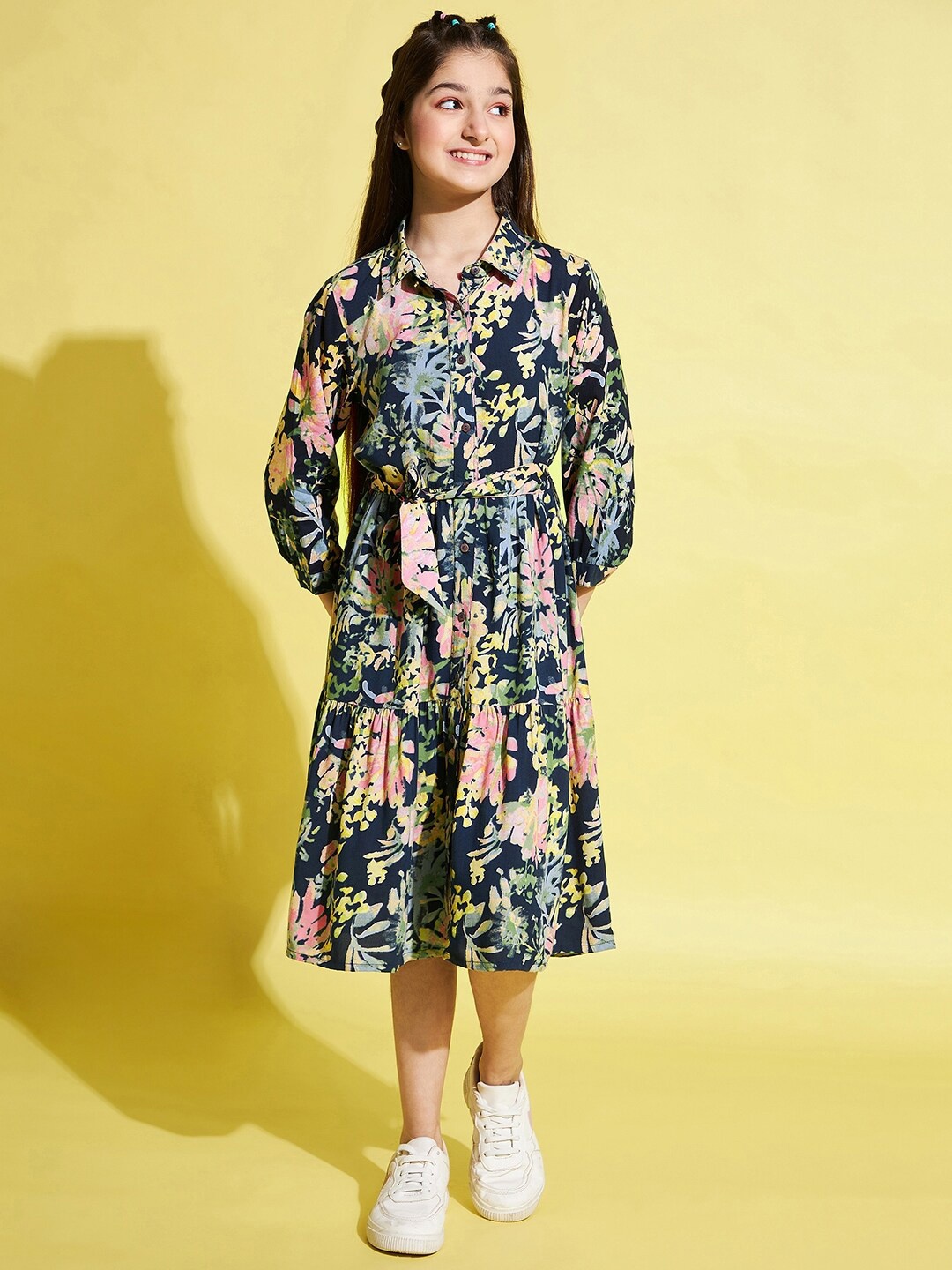 

Stylo Bug Girls Shirt Collar Layered Dress, Black