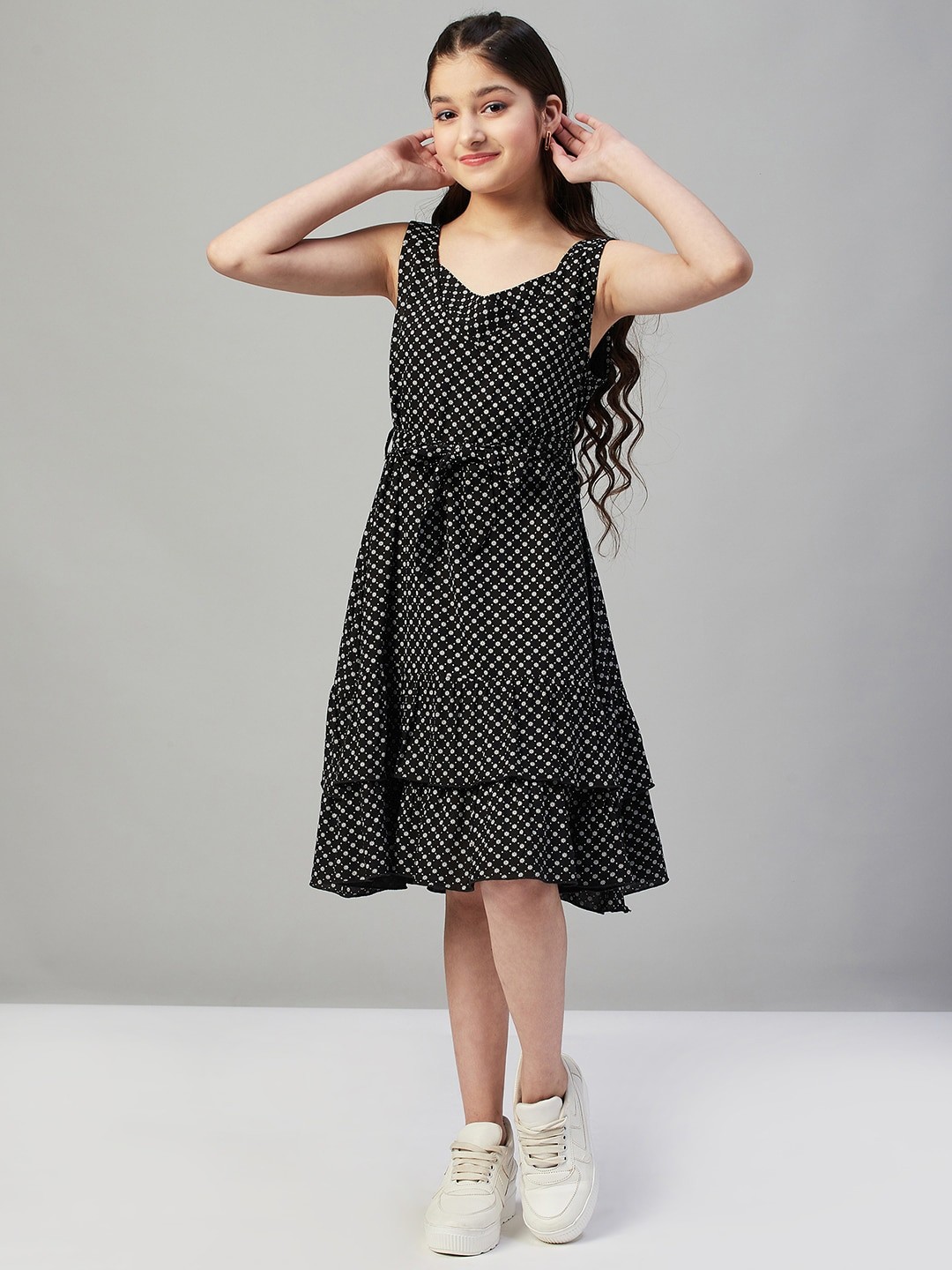 

Stylo Bug Girls Floral Printed Fit & Flare Dress, Black