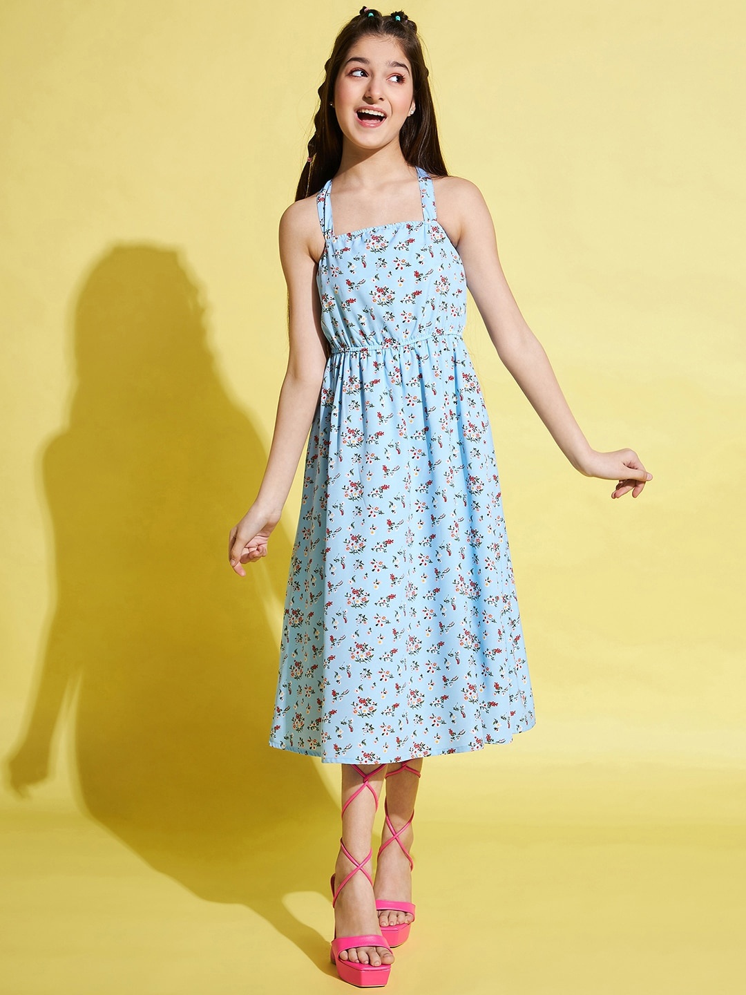 

Stylo Bug Girls Floral Printed Fit & Flare Midi Dress, Blue
