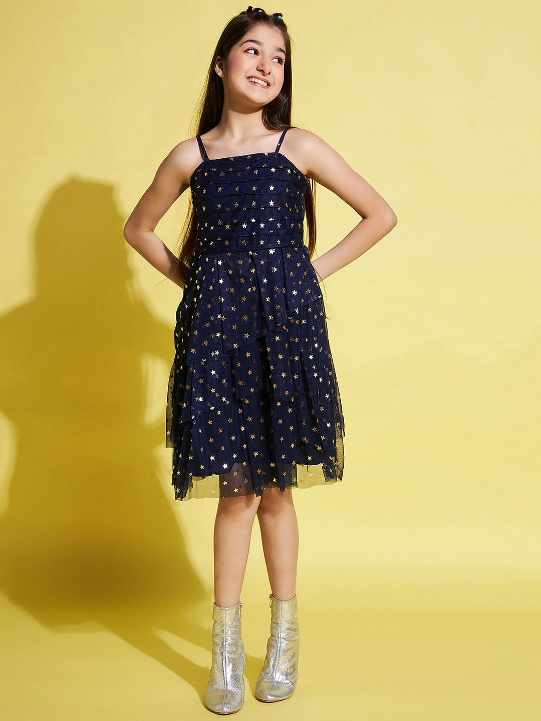 

Stylo Bug Girls Printed Dress, Navy blue