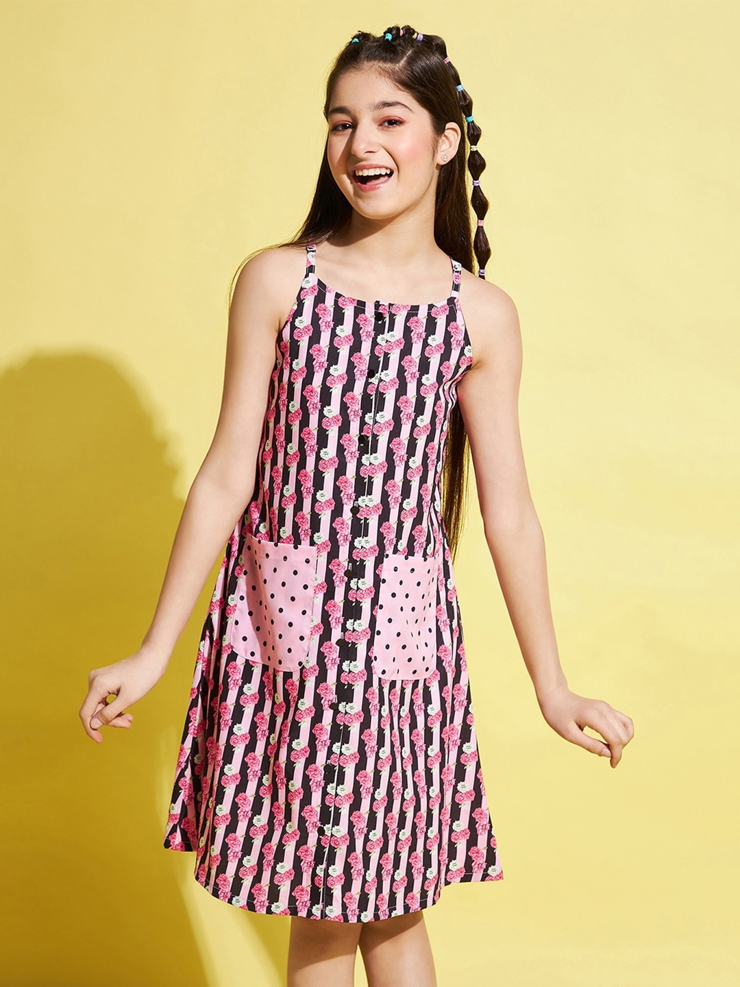 

Stylo Bug Girls Floral Printed A-Line Dress, Pink