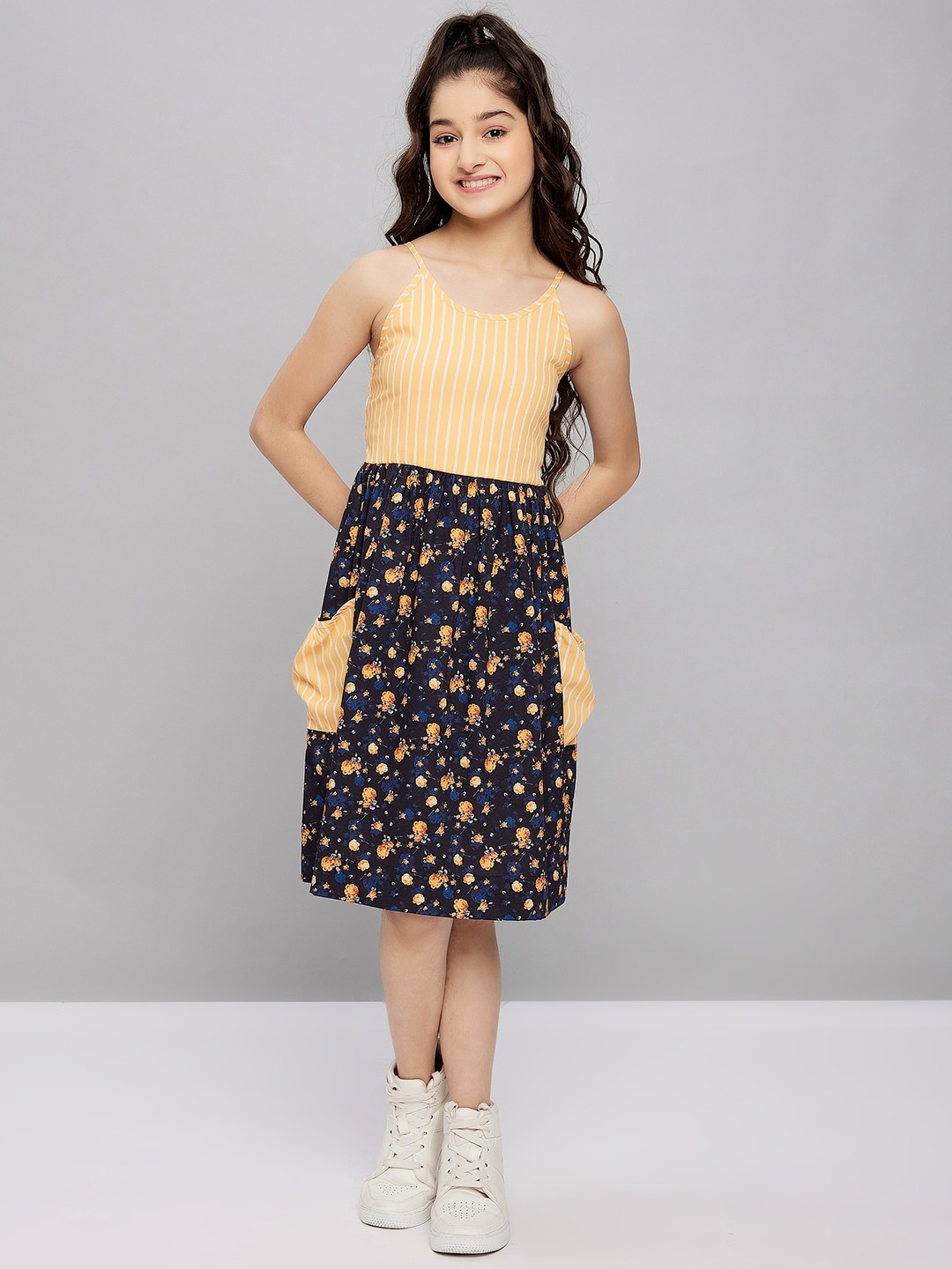 

Stylo Bug Girls Striped A-Line Dress, Yellow