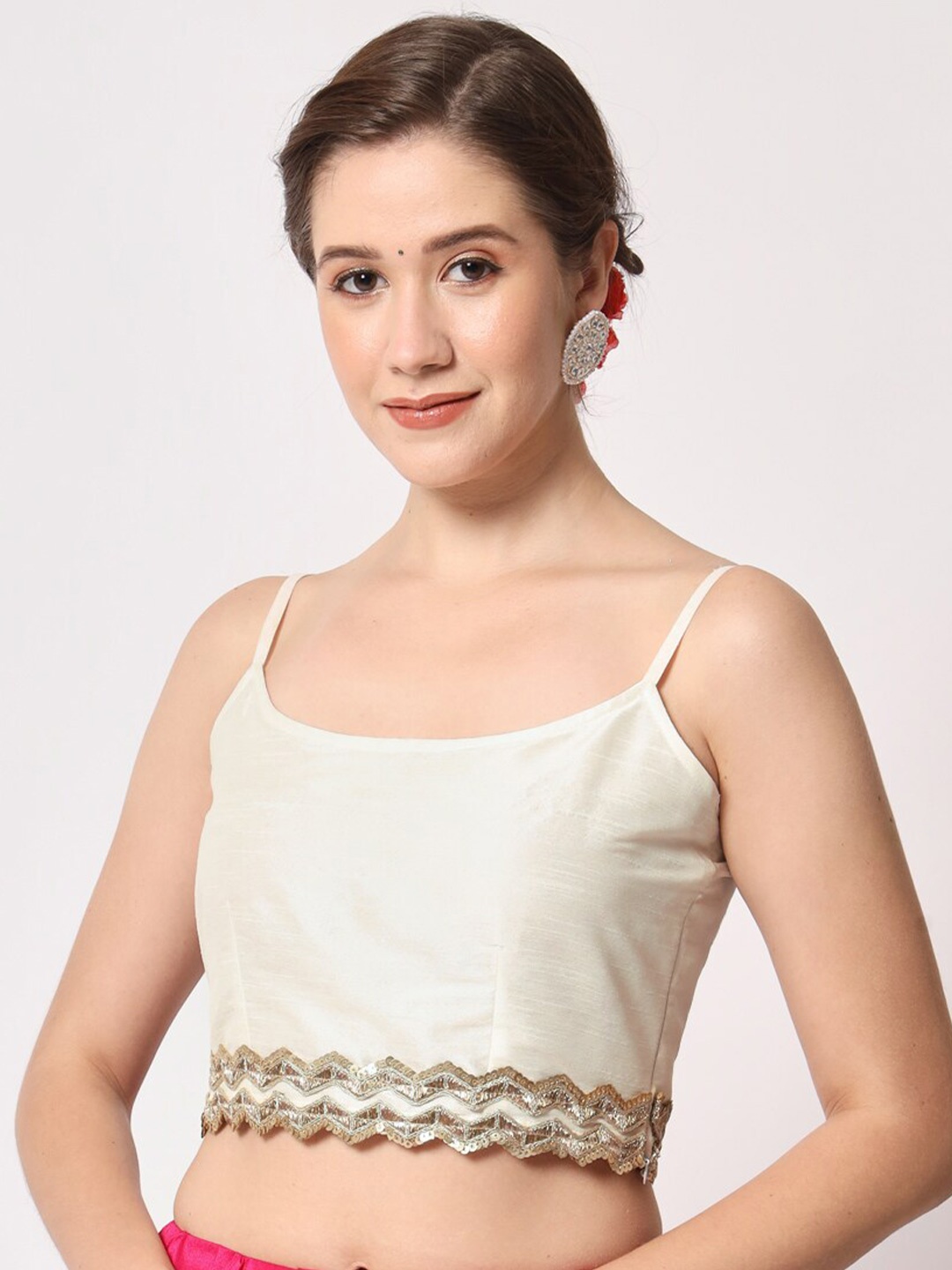 

studio rasa Sequined Embellished Crop Top, Off white