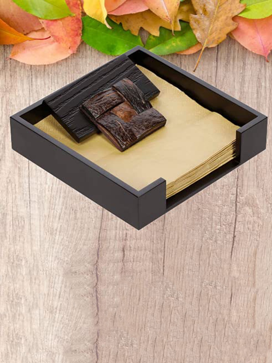 

COCKTAIL Brown Square Shaped Wooden Tissue Holder With Weighted Flap