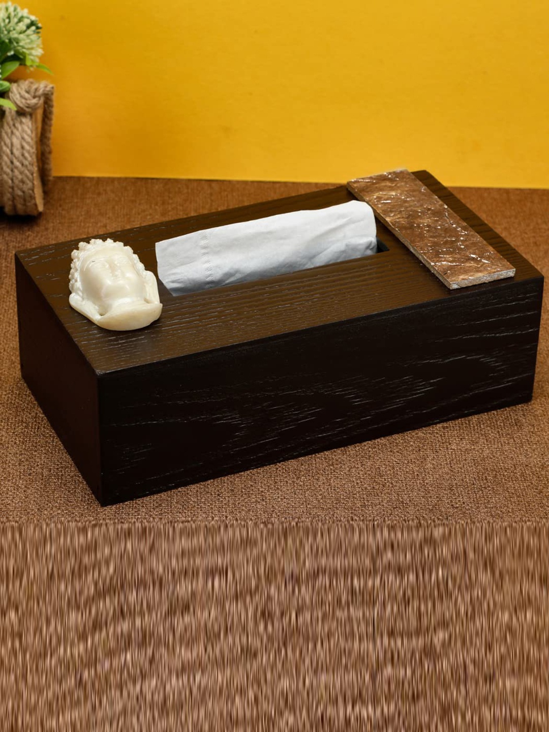 

COCKTAIL Brown Buddha Embellished & Textured Rectangular Shaped Wooden Tissue Holder