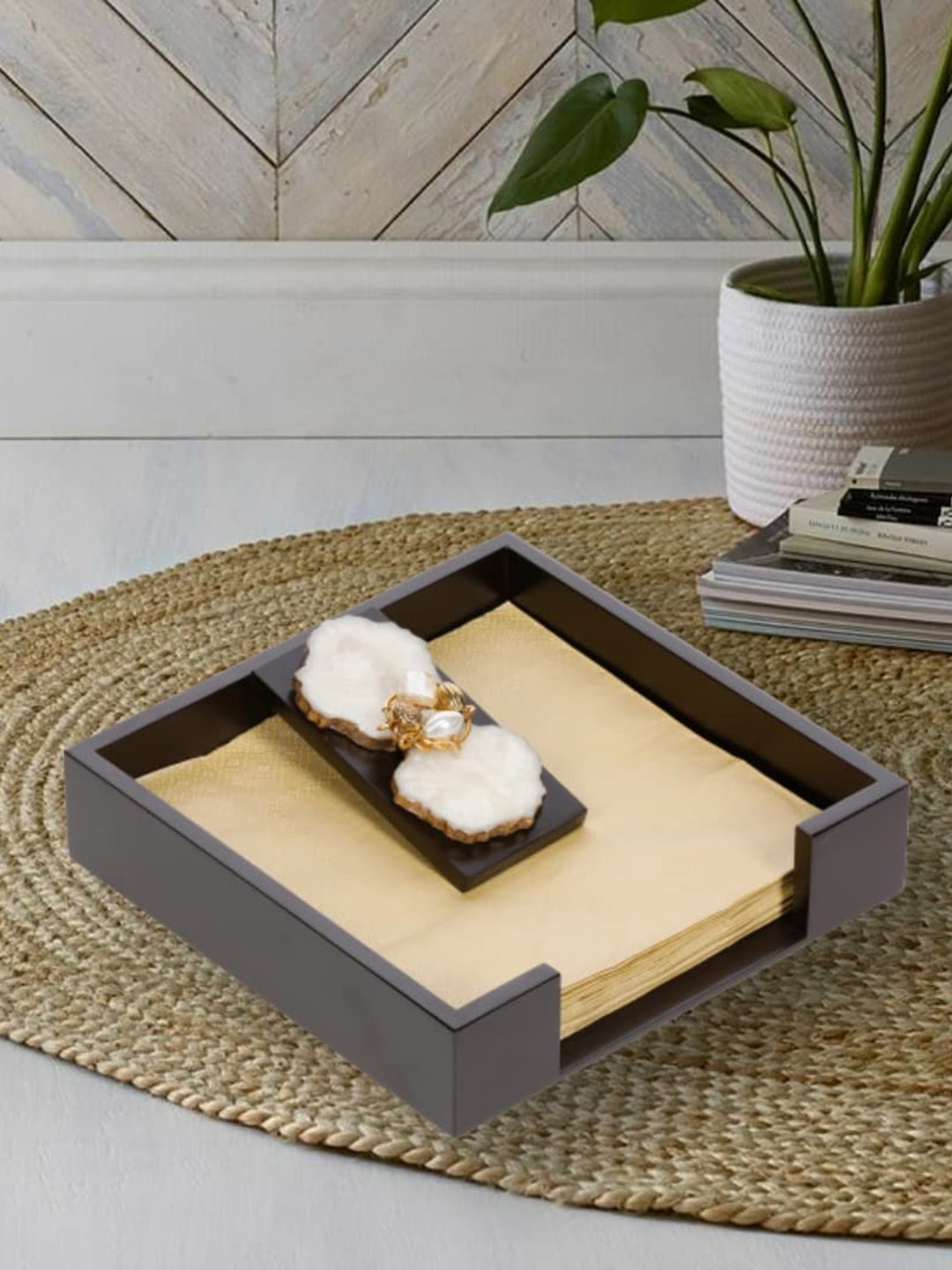 

COCKTAIL Brown Wooden MDF Napkin Tissue Paper Holder With Weighted Flap