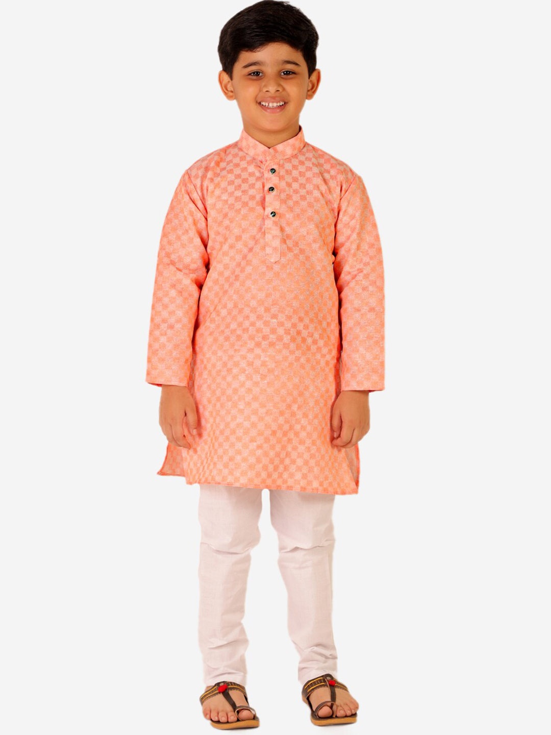 

Pro-Ethic STYLE DEVELOPER Boys Geometric Woven Design Pure Cotton Kurta With Pyjamas, Peach