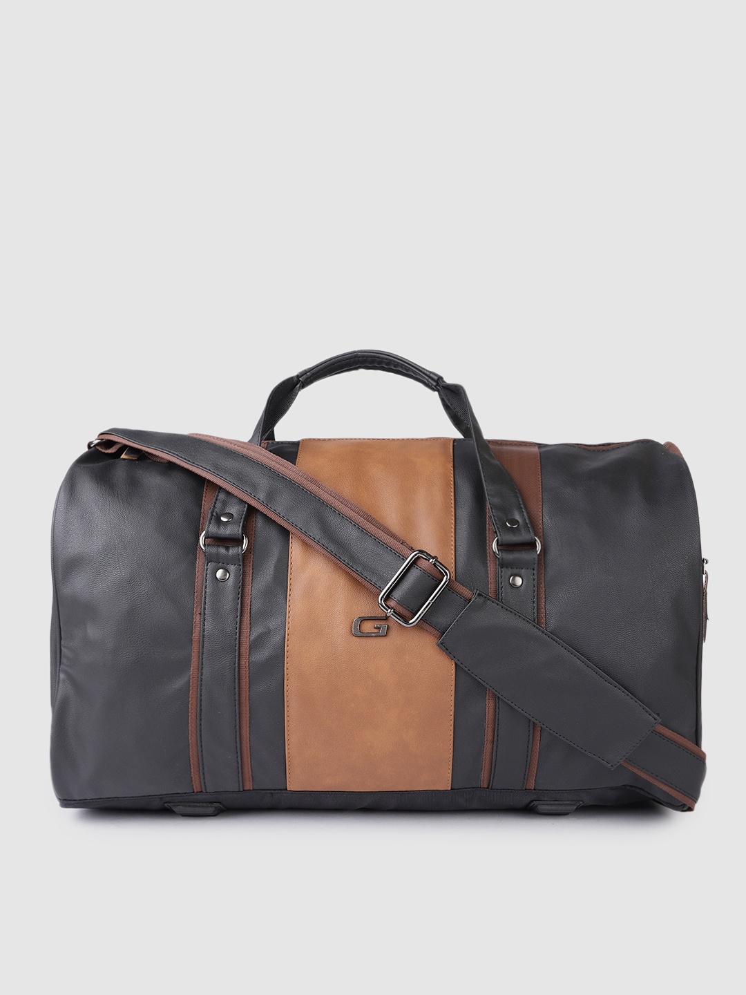 

Gear Colourblocked Vintage Leather Duffel Bag, Black
