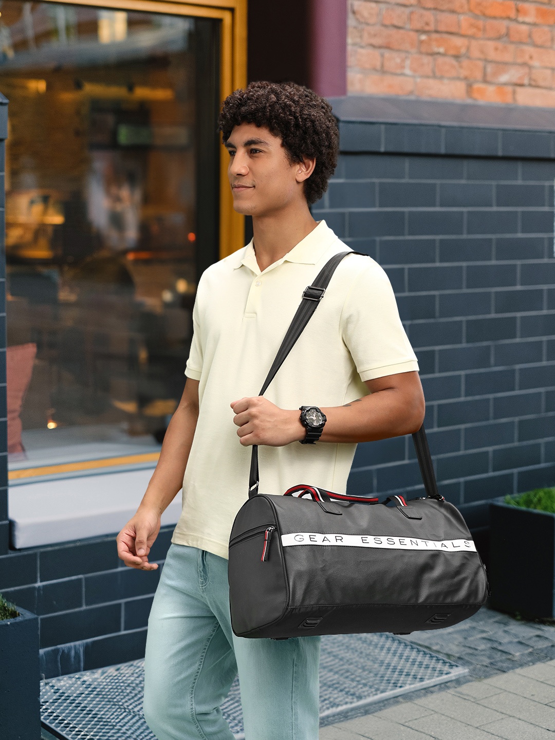 Gear Unisex Duffel Bag with Brand Logo Print Detail, Black