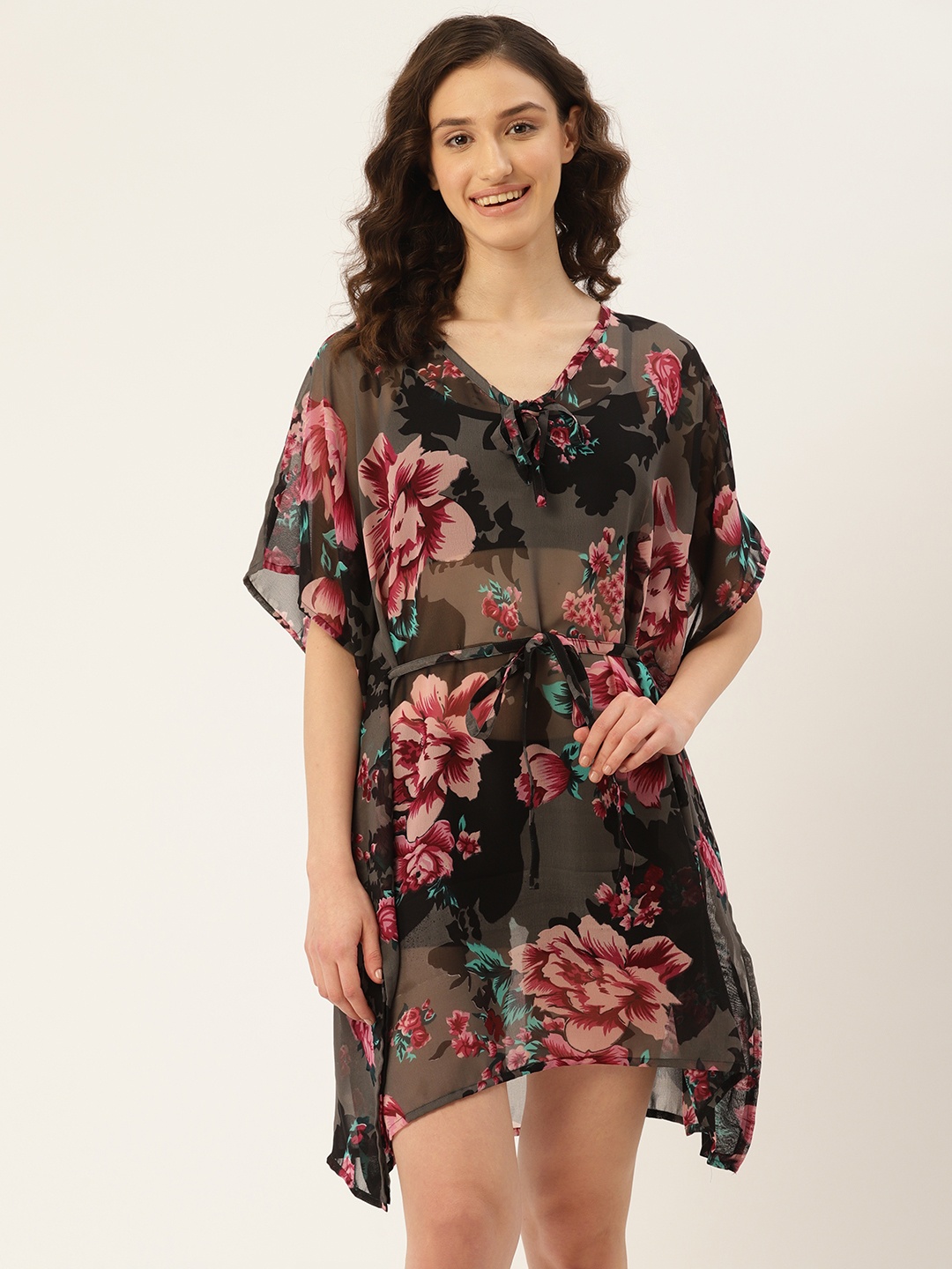 

ZIZO By Namrata Bajaj Floral Swimwear Cover-up Top, Black