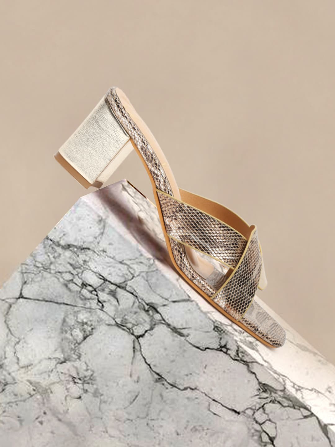 

Bruno Manetti Textured Open Toe Block Heels, Gold