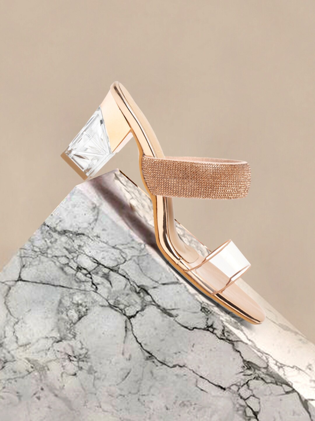 

Bruno Manetti Embellished Suede Open Toe Block Heels, Rose gold