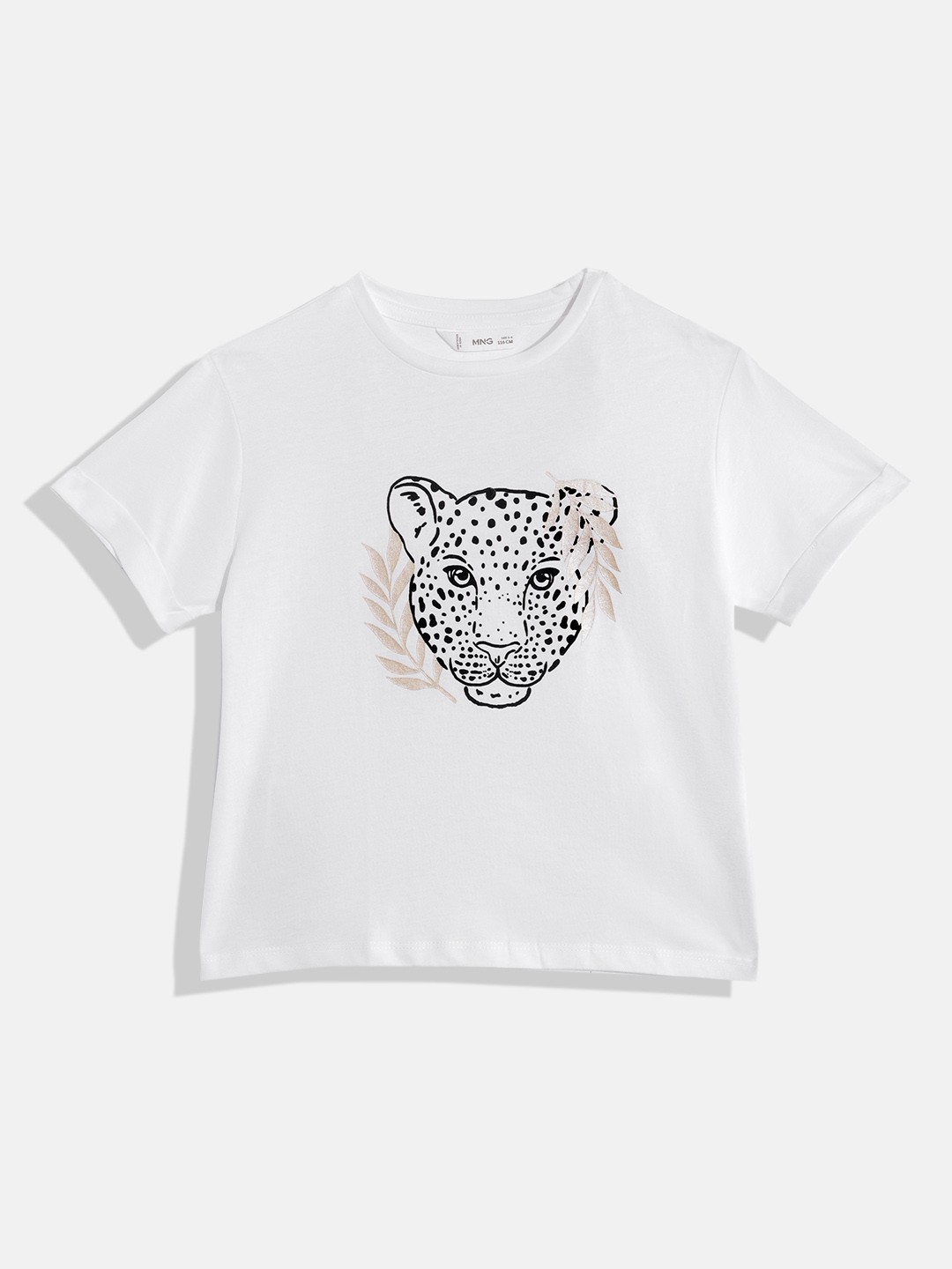 

Mango Kids Girls Leopard Printed Pure Cotton T-shirt, White