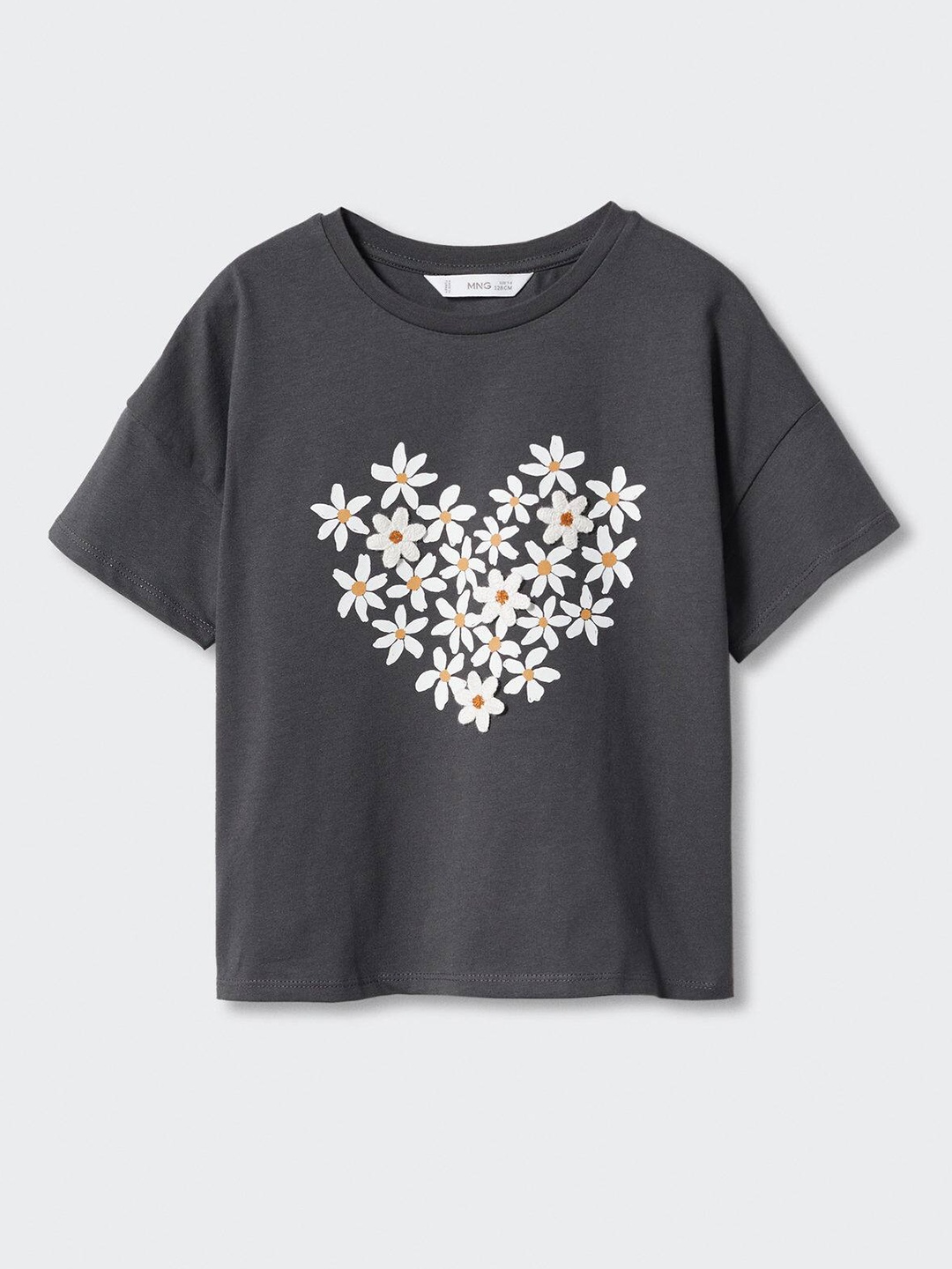 

Mango Kids Girls Cotton Sustainable Floral Printed T-shirt, Grey