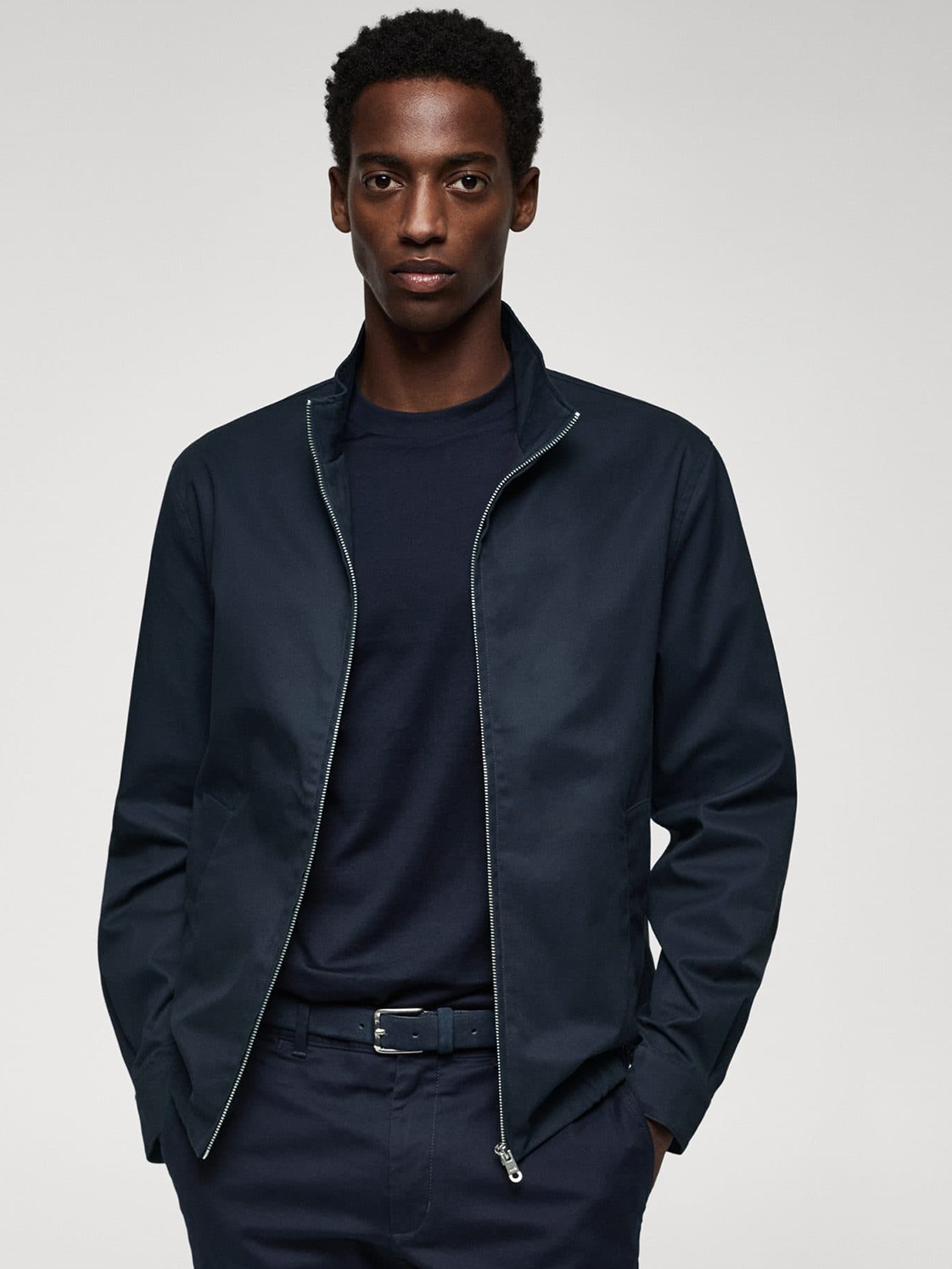 

MANGO MAN Pure Cotton Bomber Jacket, Navy blue