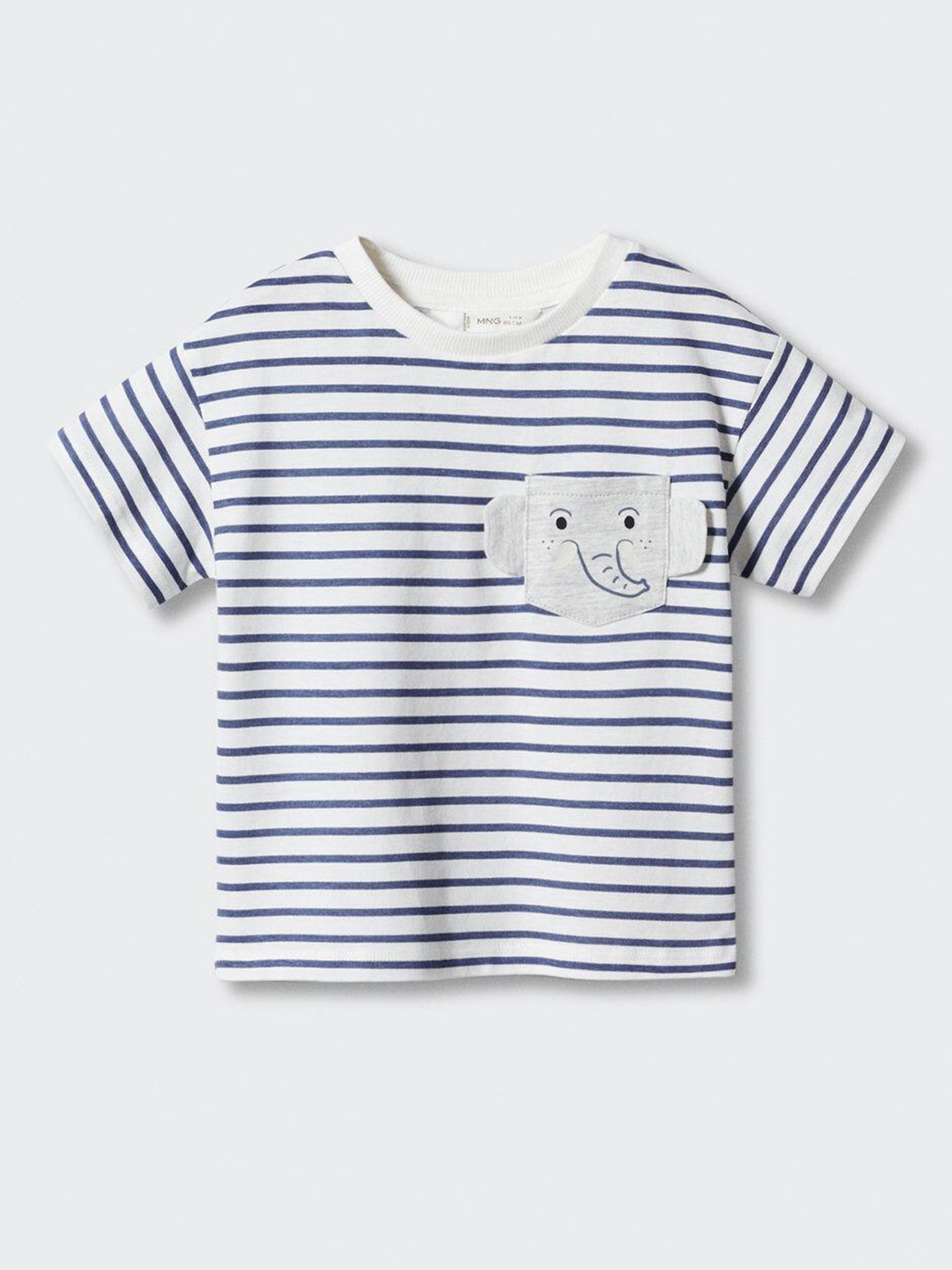 

Mango Kids Boys Striped Pure Cotton Patch Pocket T-shirt, Navy blue