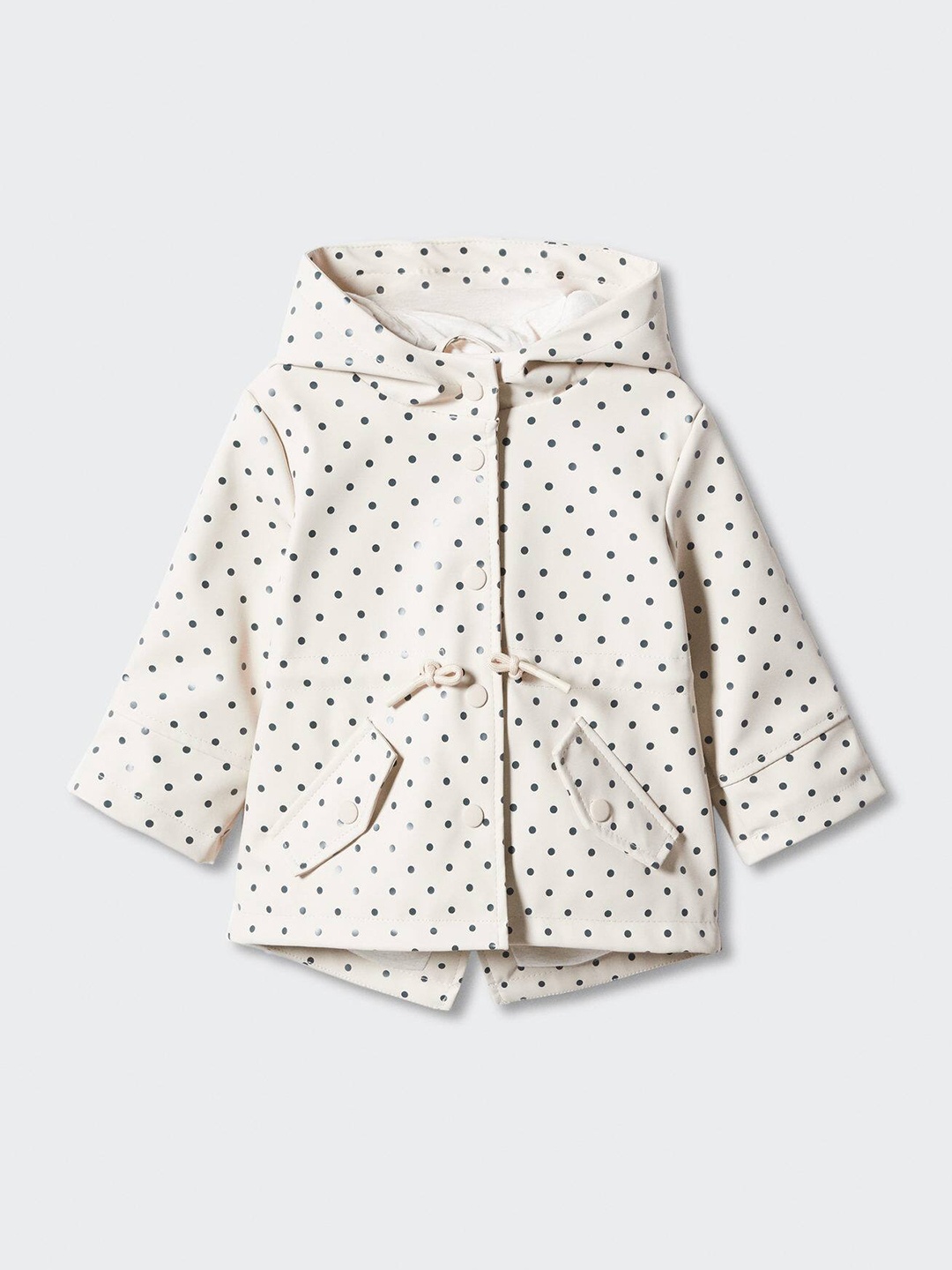 

Mango Kids Girls Polka Dots Printed Hooded Tailored Jacket, Off white