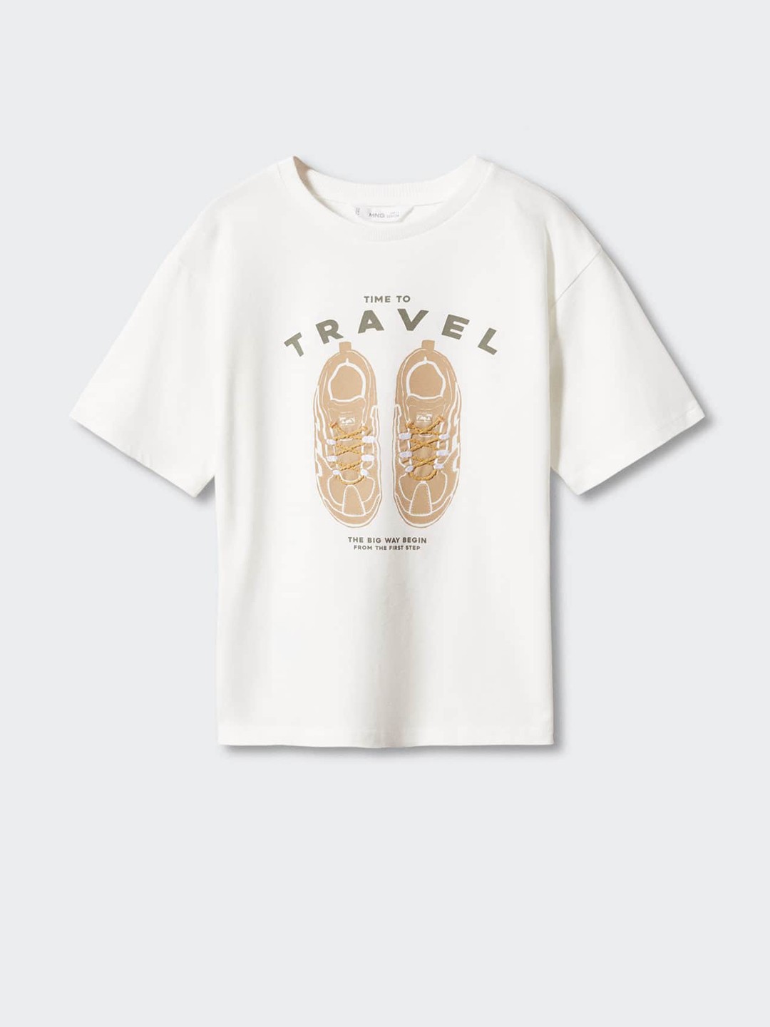 

Mango Kids Boys Pure Cotton Graphic Printed Drop-Shoulder Sleeves Sustainable T-shirt, White