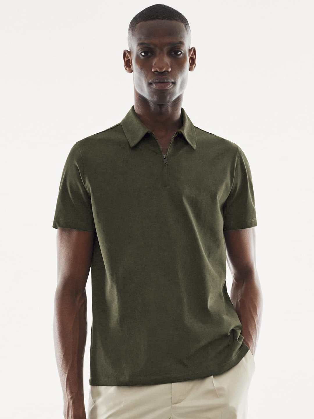 

MANGO MAN Polo Collar Performance Slim Fit T-shirt, Olive