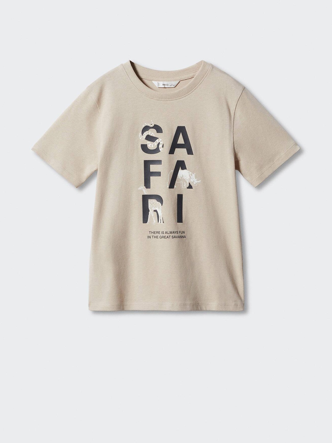 

Mango Kids Boys Pure Cotton Typography Printed T-shirt, Beige