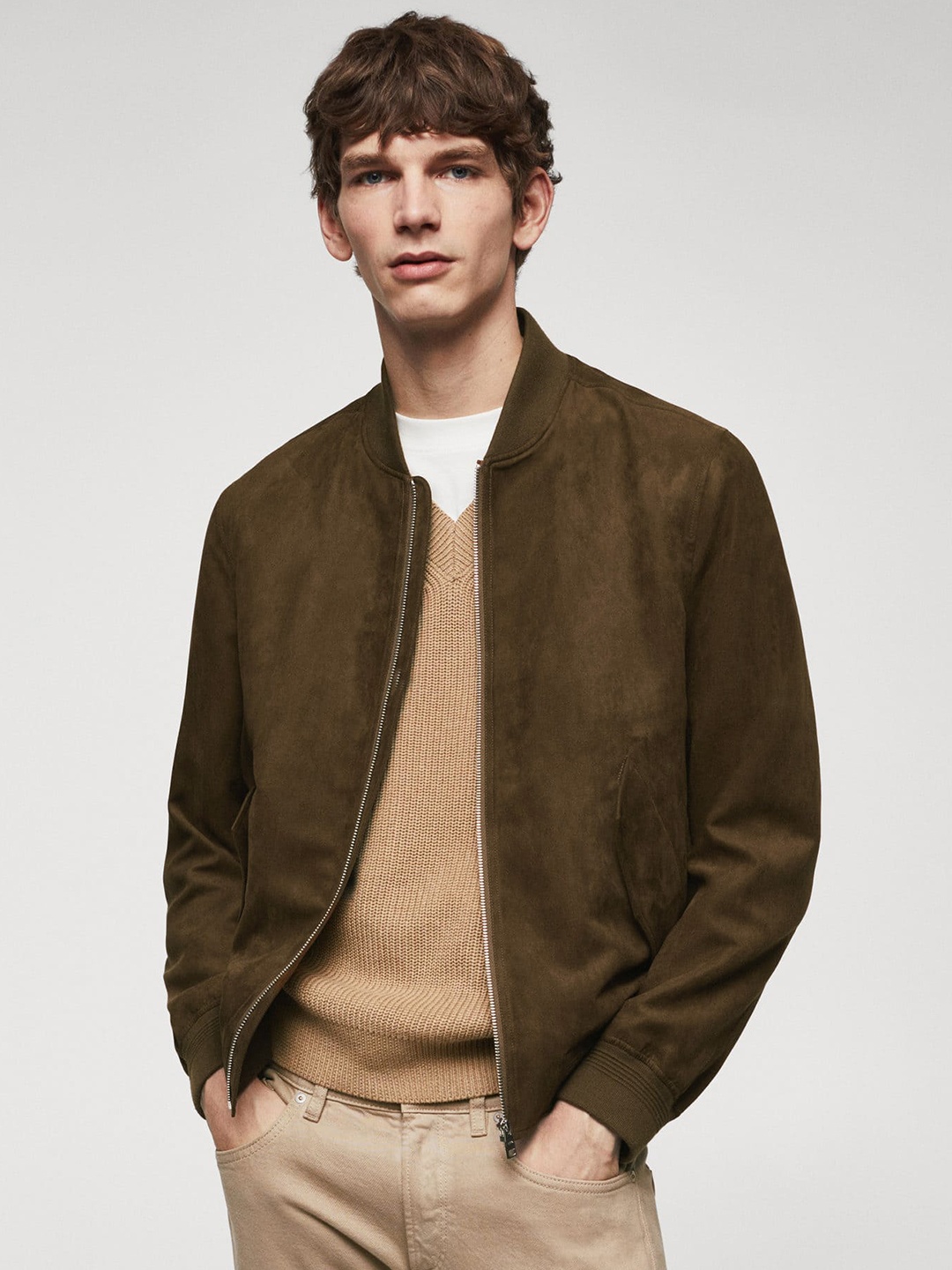 

MANGO MAN Suede Bomber Sustainable Jacket, Olive