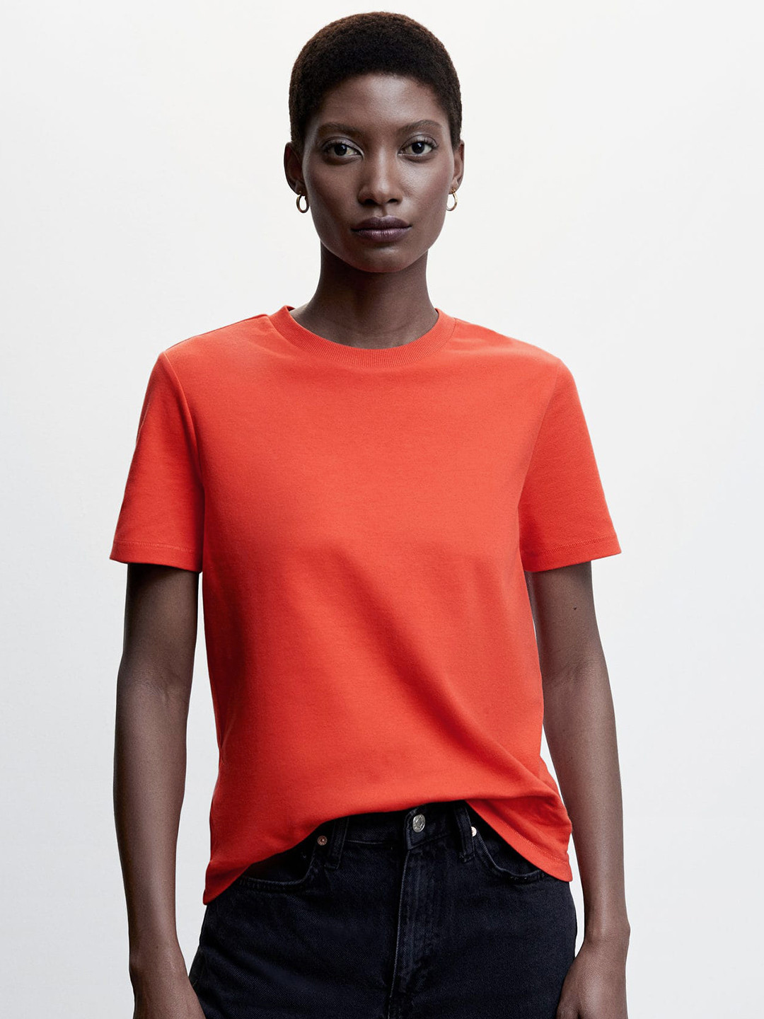 

MANGO Solid Sustainable Cotton T-shirt, Orange