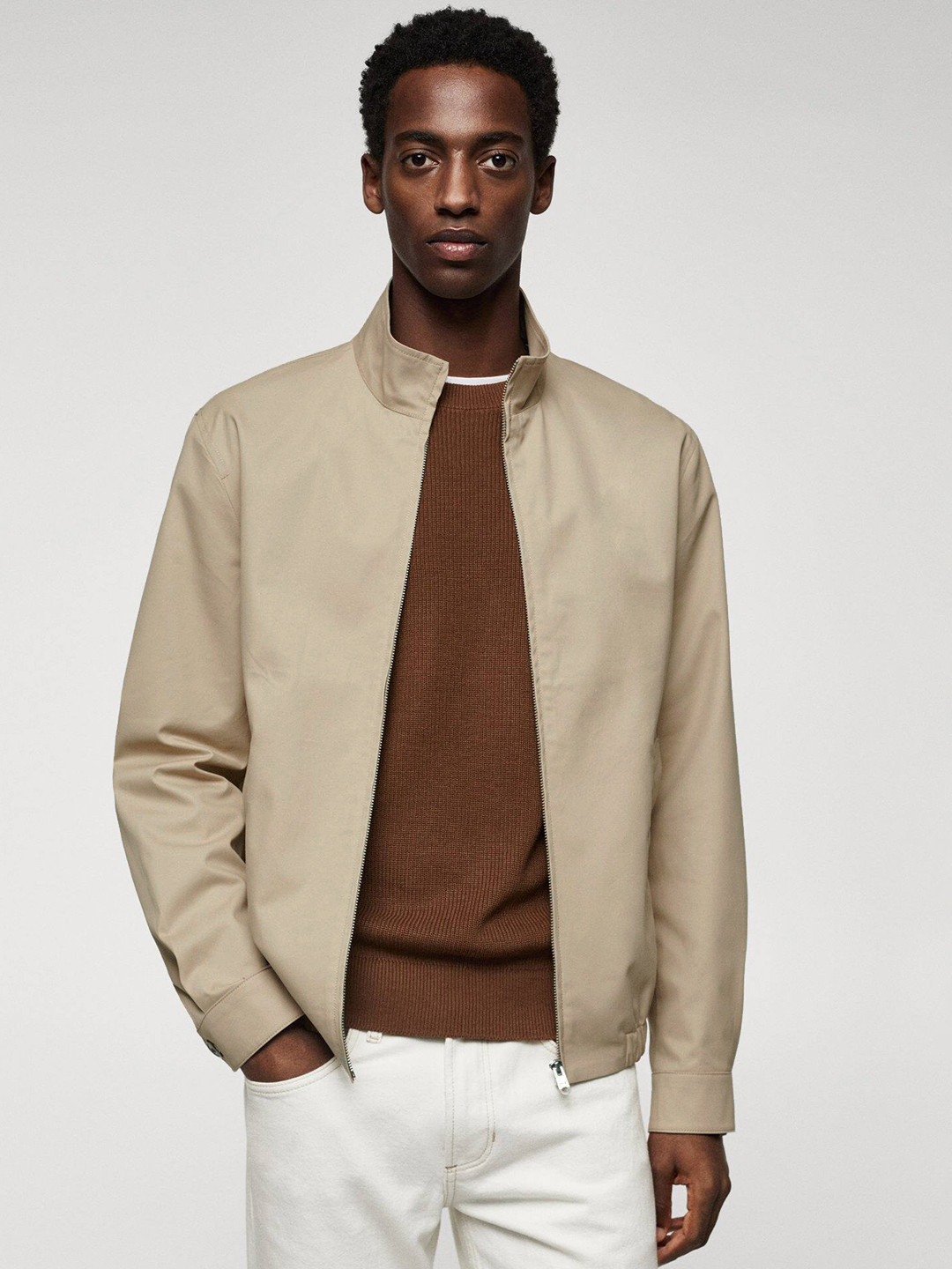 

MANGO MAN Pure Cotton Bomber Jacket, Beige
