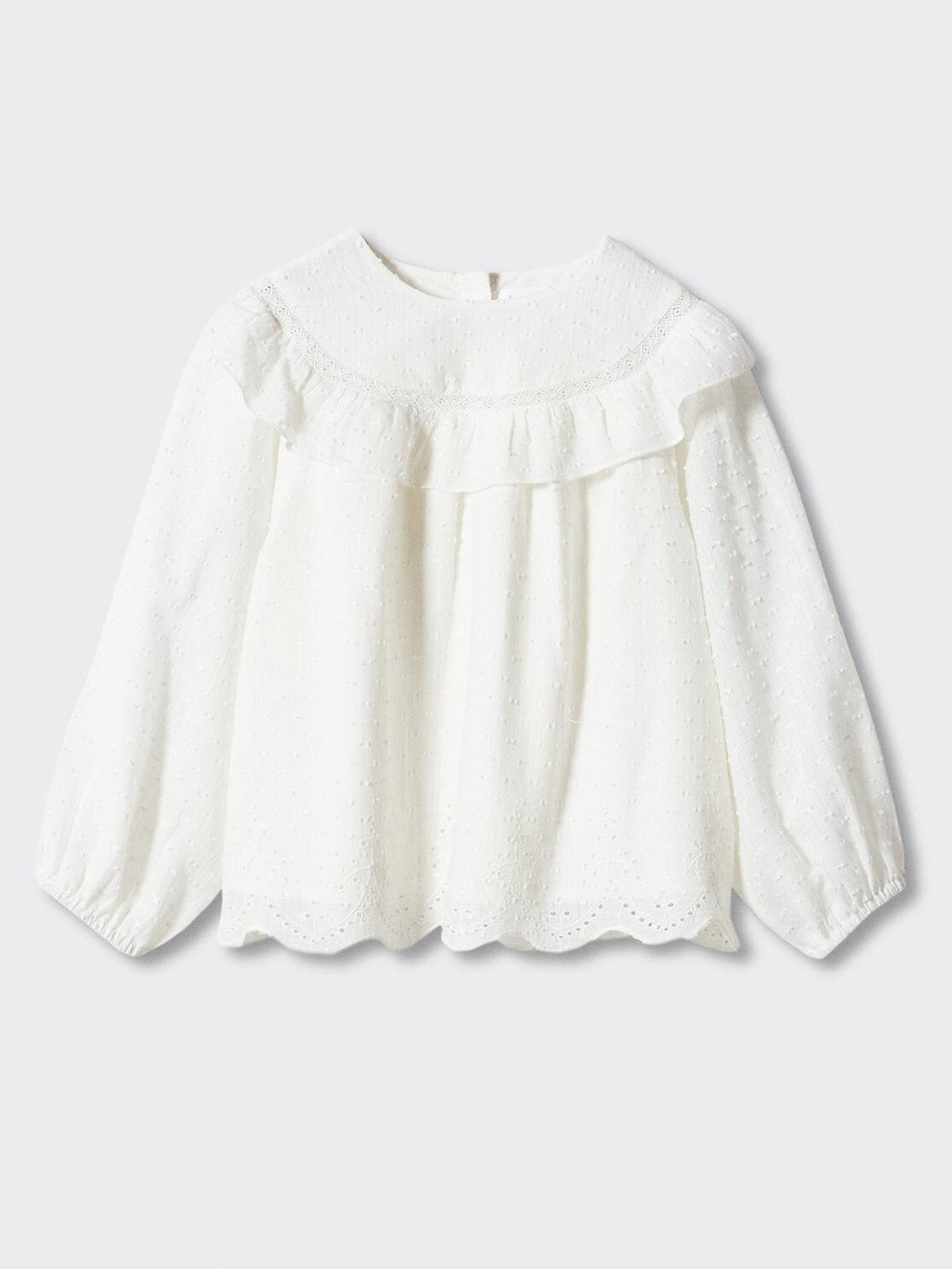 

Mango Kids Girls Ruffled Schiffli Cotton Top, White