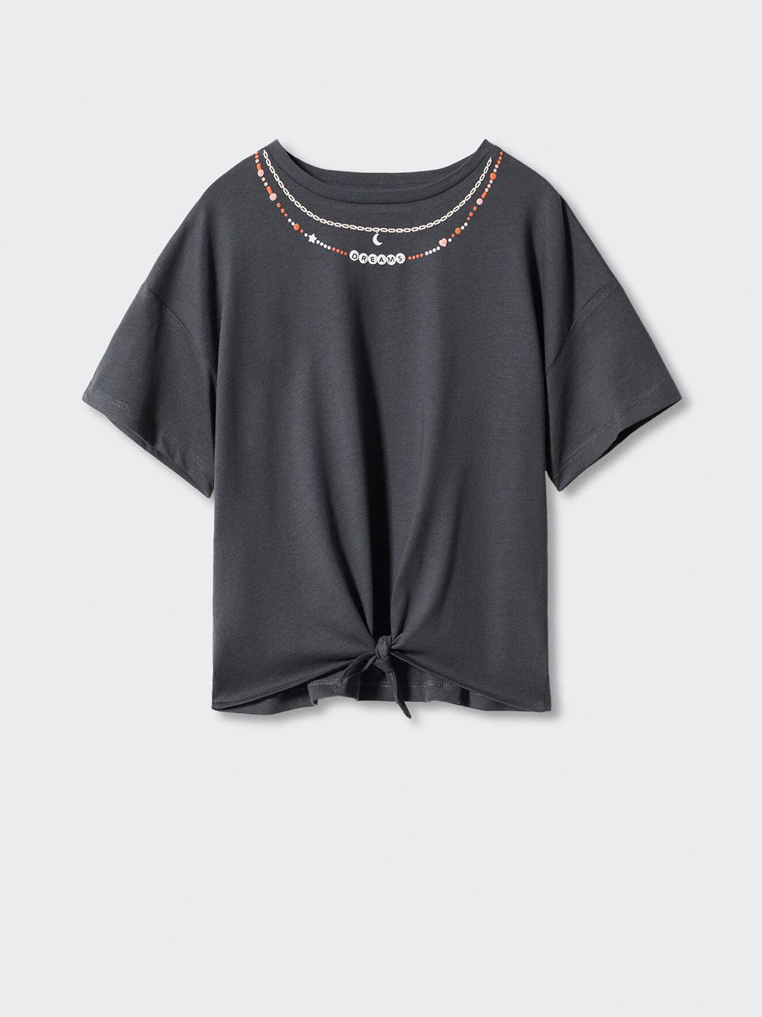 

Mango Kids Girls Printed Detail Extended Sleeves Pure Cotton Top, Charcoal