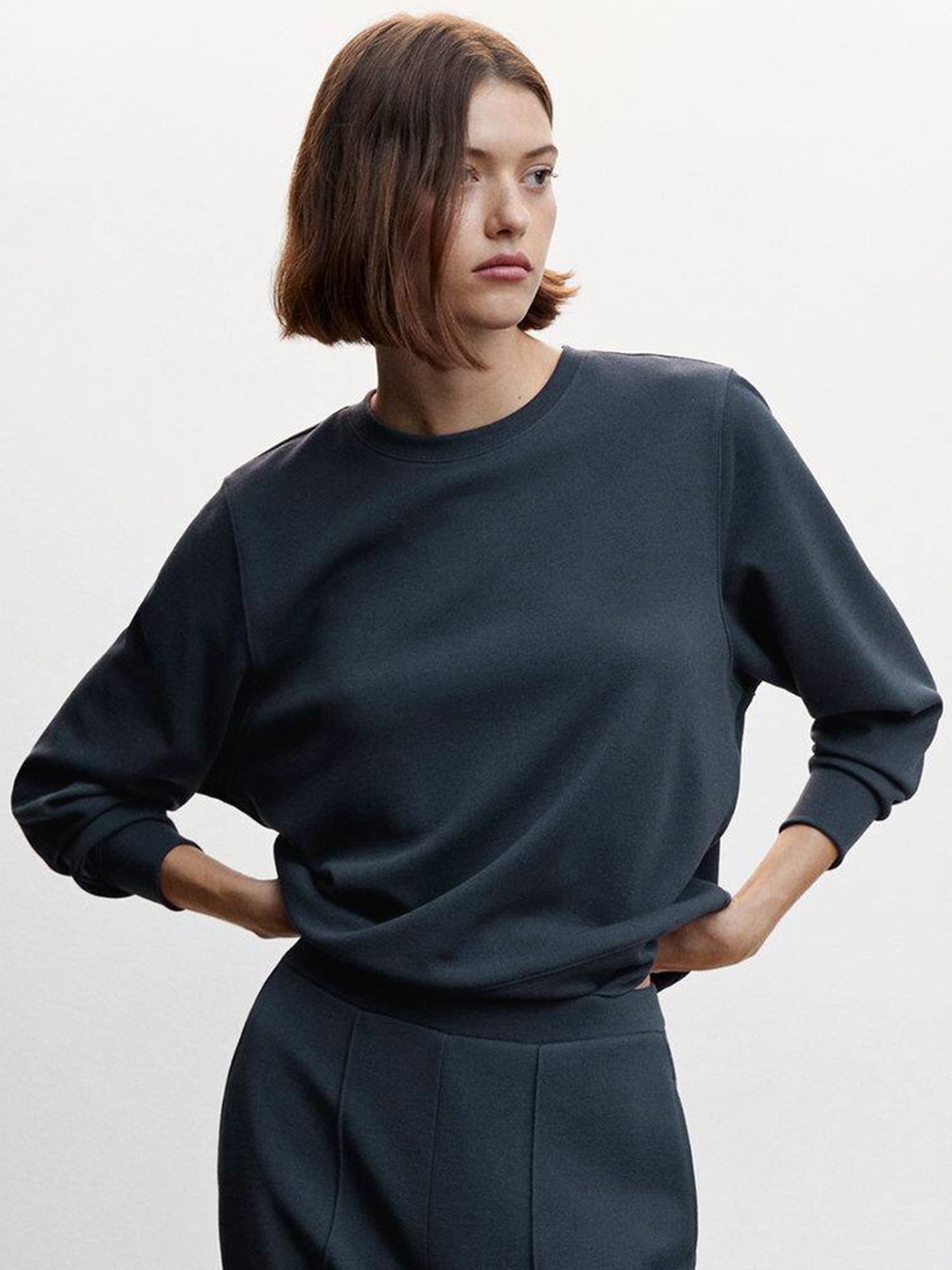 

MANGO Round Neck Pullover Sweatshirt, Blue
