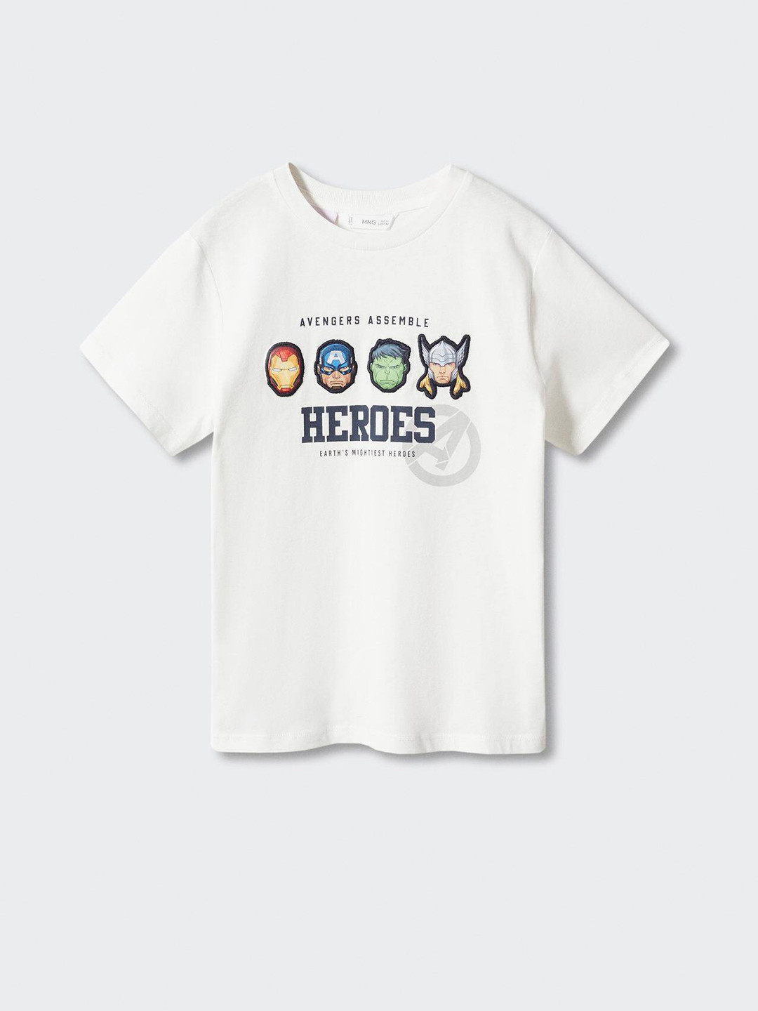 

Mango Kids Boys Pure Cotton Printed Avengers Applique T-shirt, White