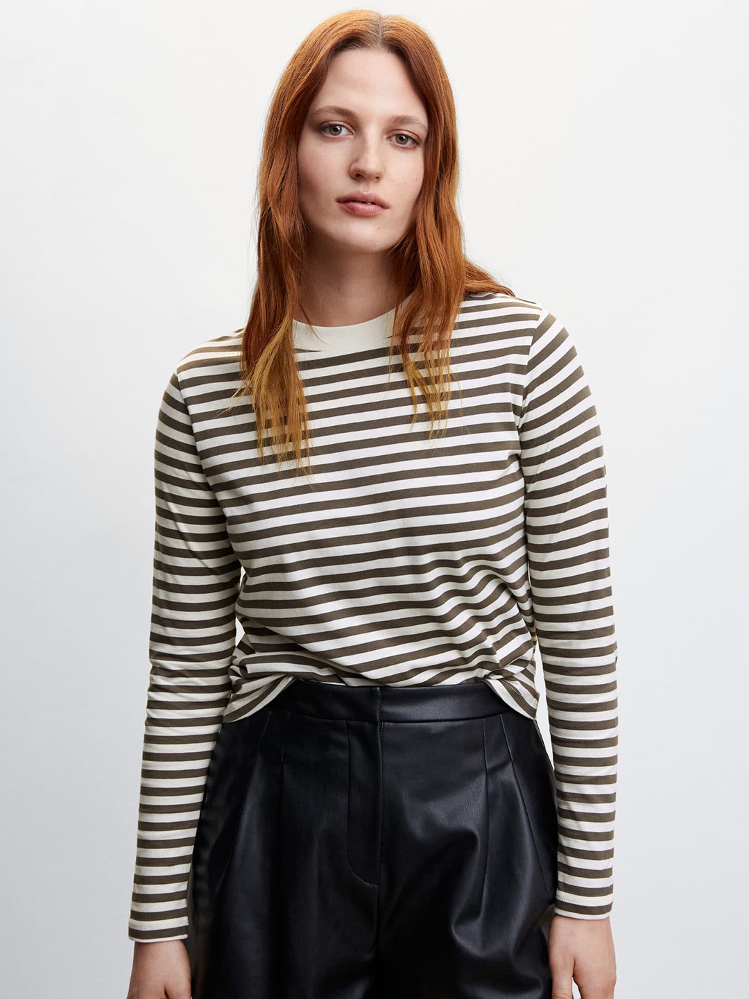 

MANGO Striped Sustainable Cotton T-shirt, Charcoal