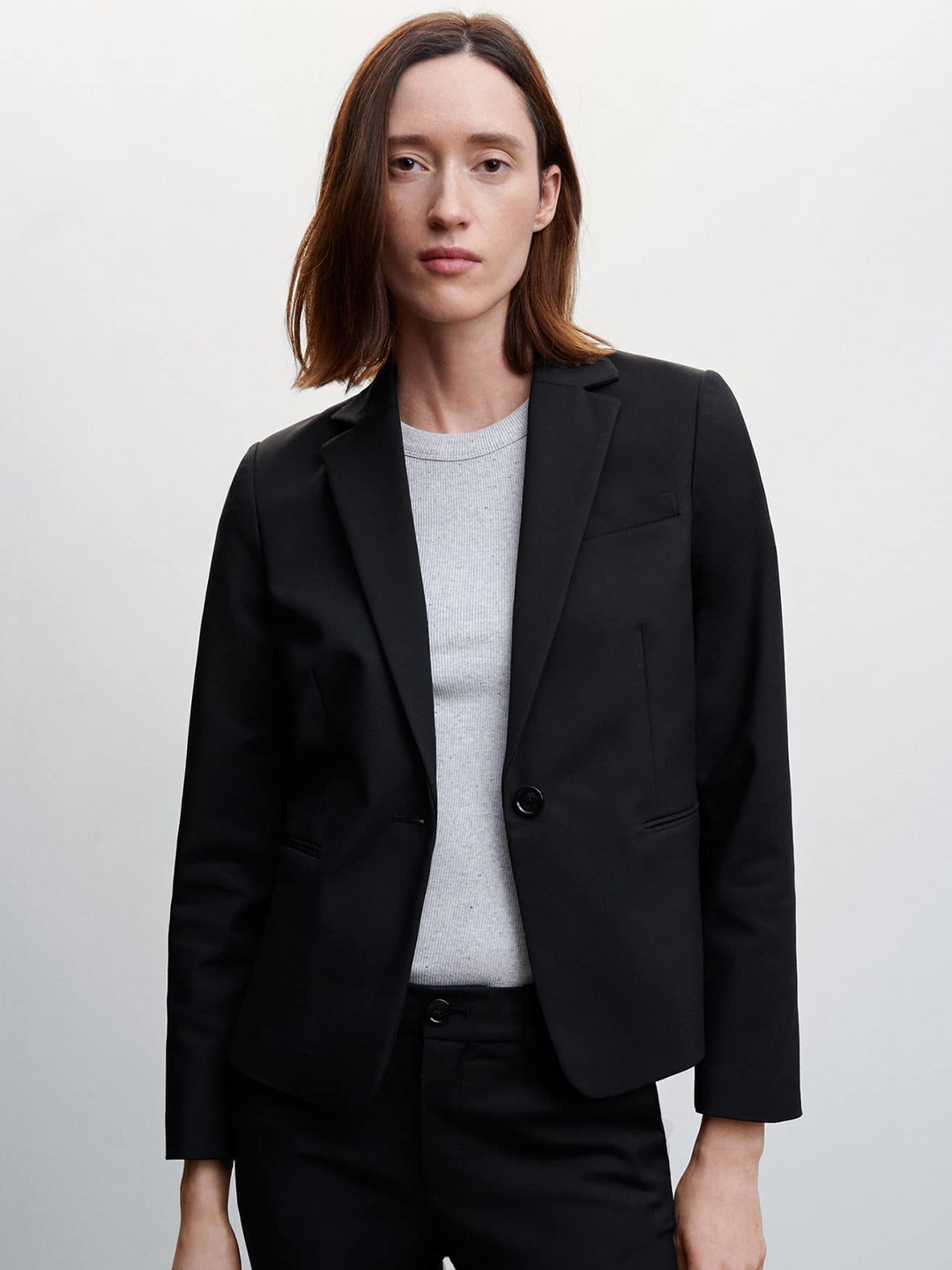 

MANGO Sustainable Single Breasted Regular-Fit Blazer, Black