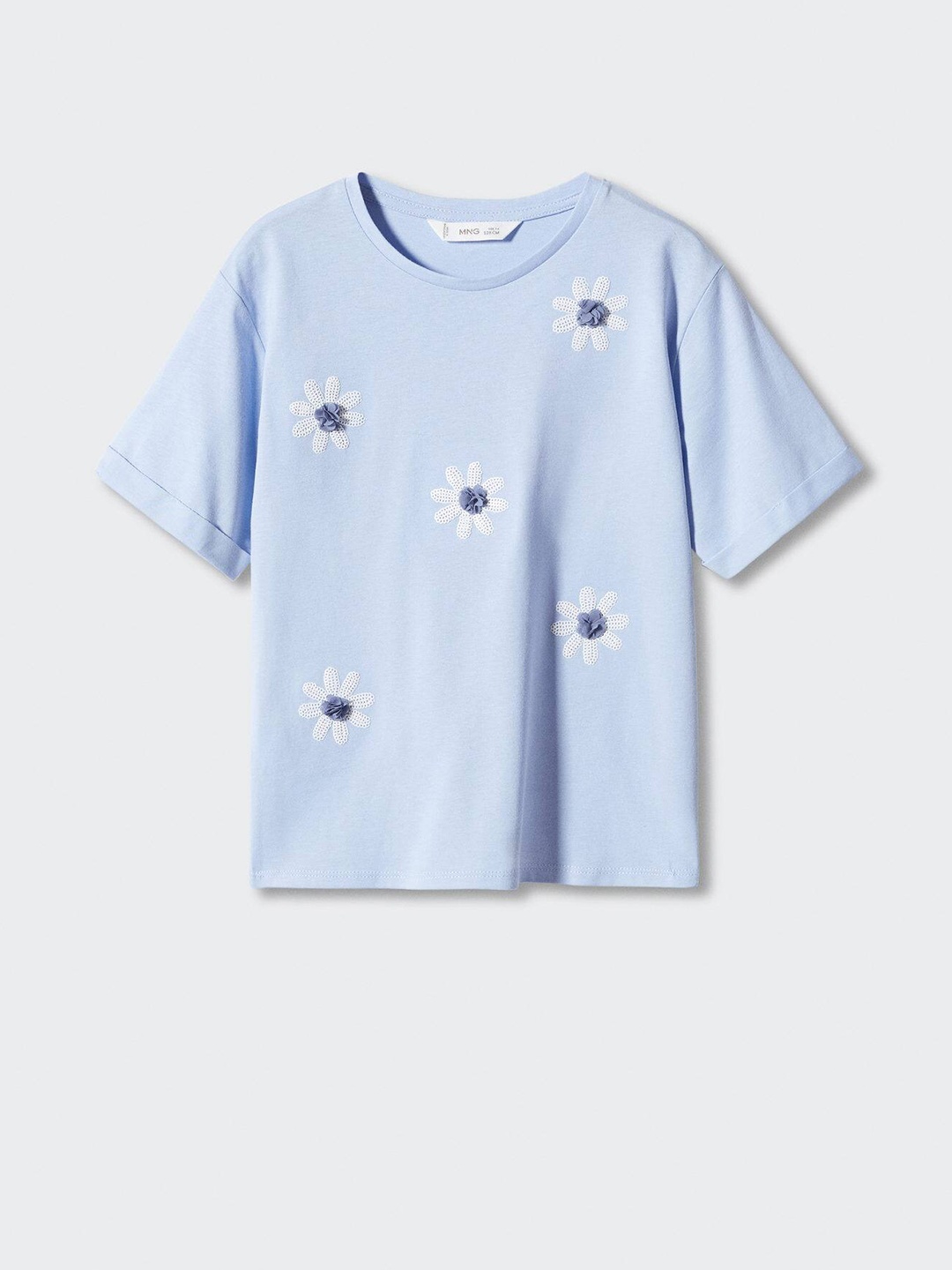 

Mango Kids Girls Pure Cotton Floral Sequinned T-shirt, Blue