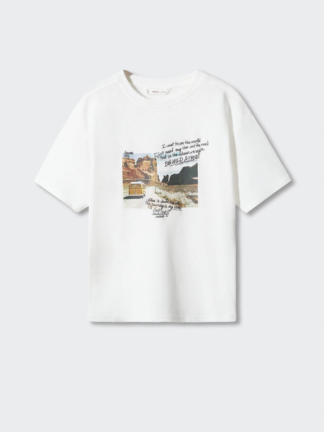 

Mango Kids Boys Pure Cotton Printed Drop-Shoulder Sleeves T-shirt, White