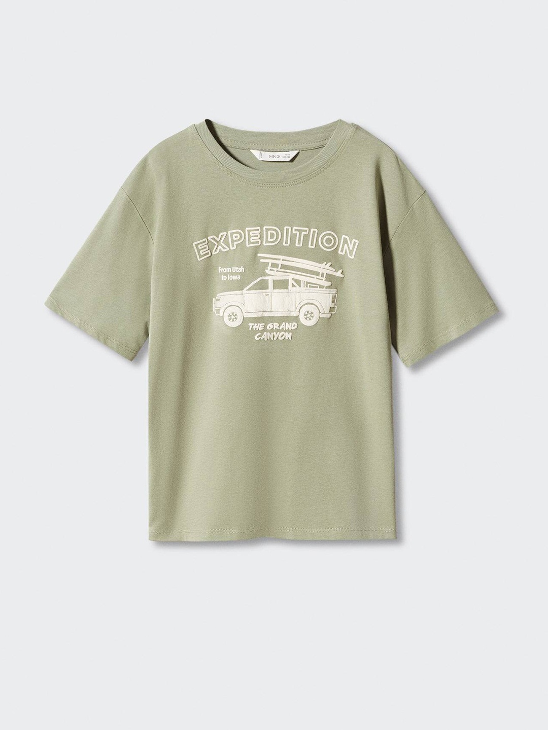 

Mango Kids Boys Pure Cotton Printed Drop-Shoulder Sleeves T-shirt, Green