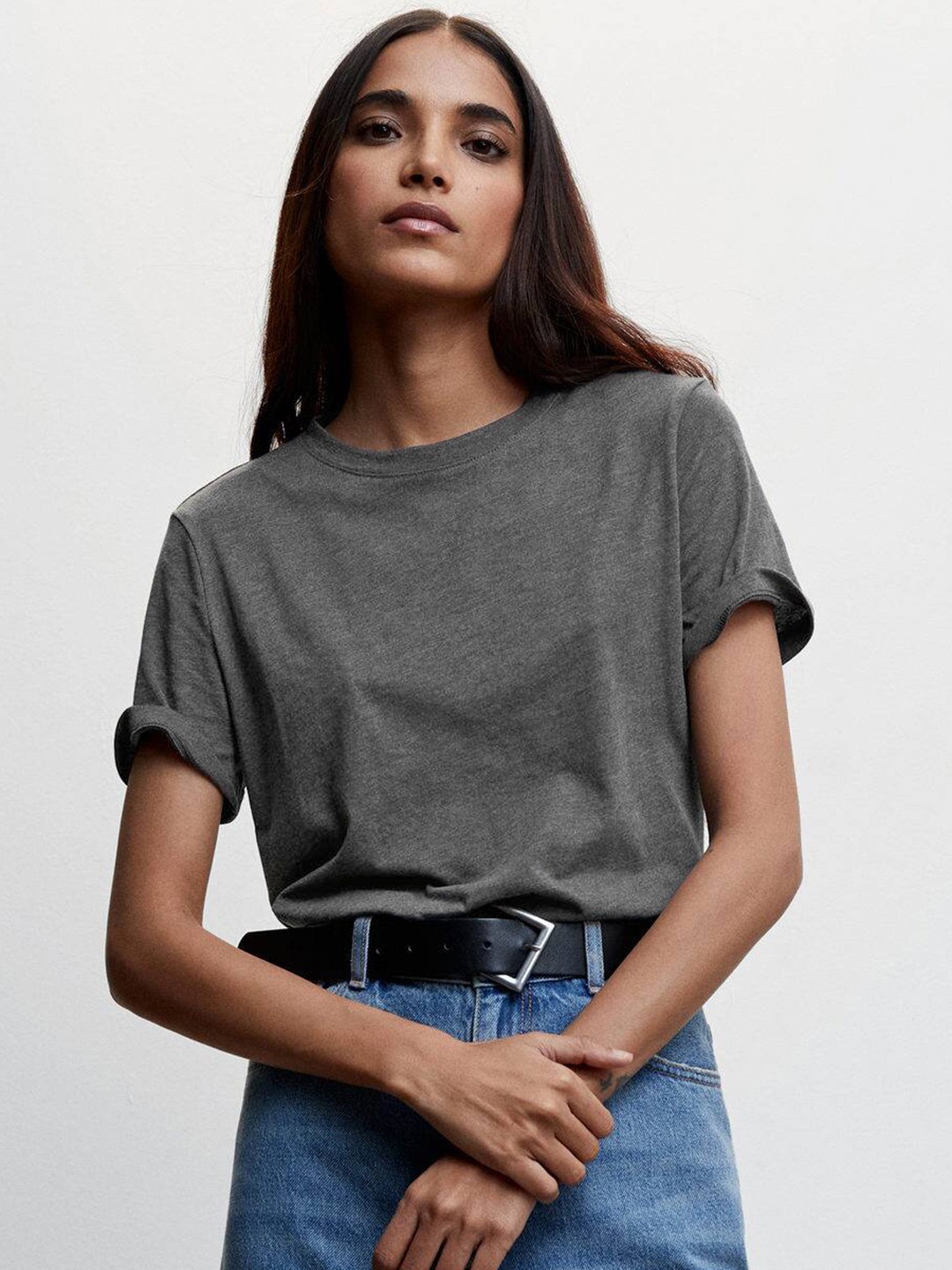 

MANGO Solid T-shirt, Charcoal